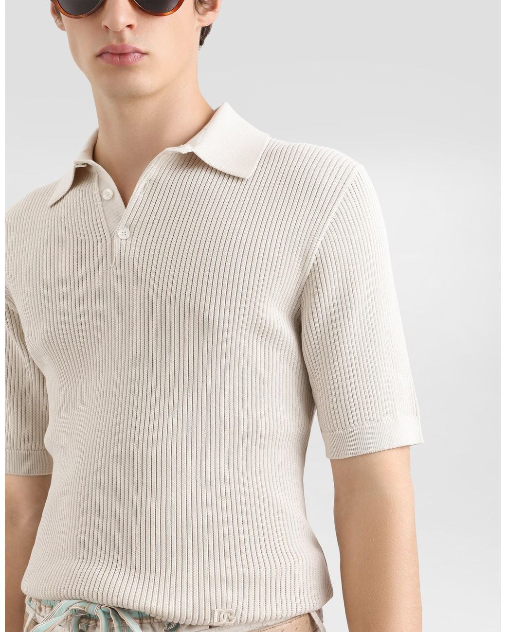Dolce & Gabbana Natural Micro-Rib Cotton Polo Shirt for men