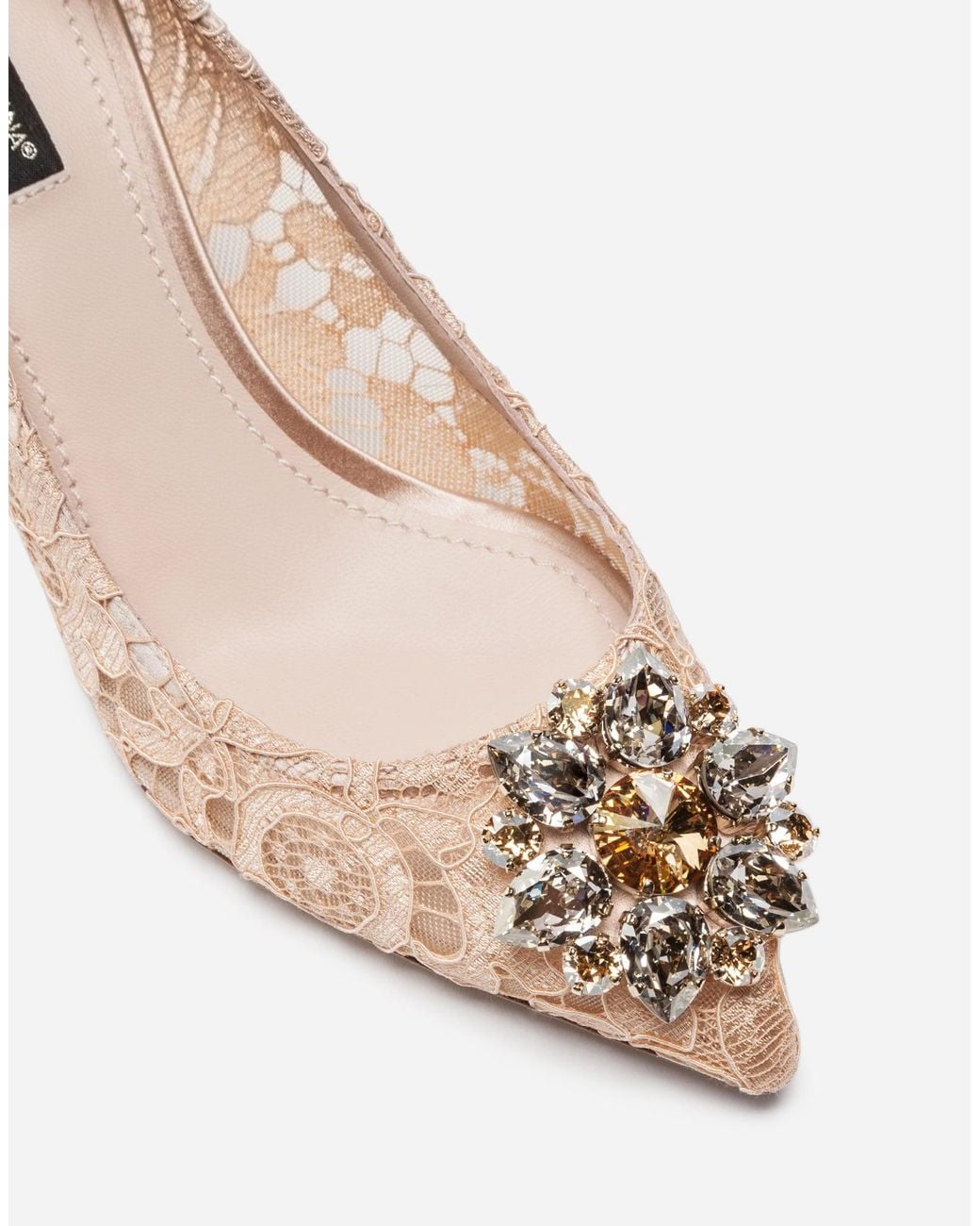 Dolce & Gabbana Natural Lace Pumps With Brooch Detailing