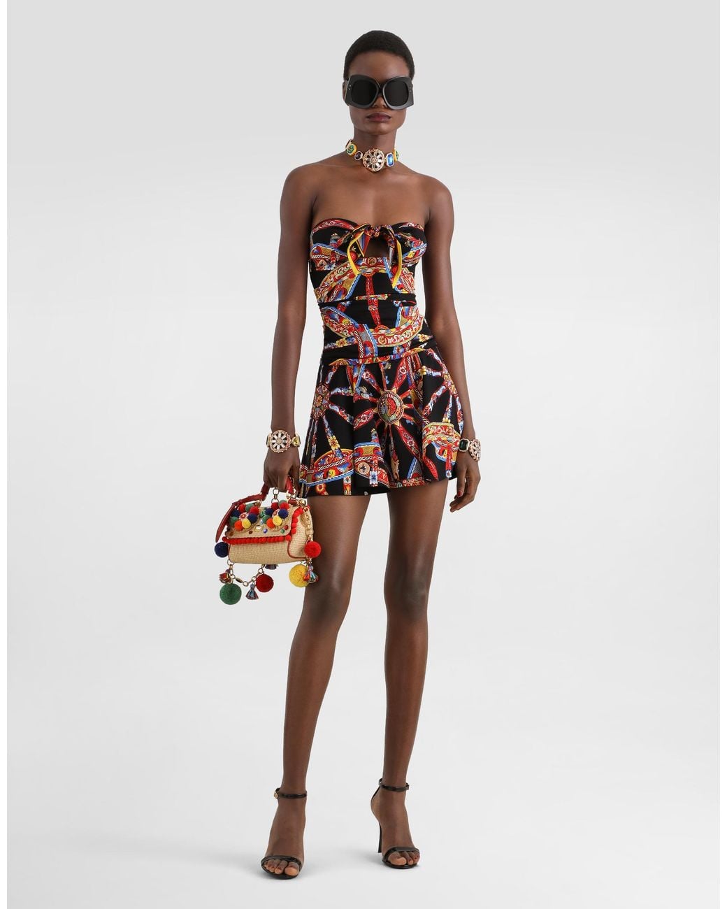 Dolce & Gabbana Red Carretto-Print Charmeuse Mini Dress