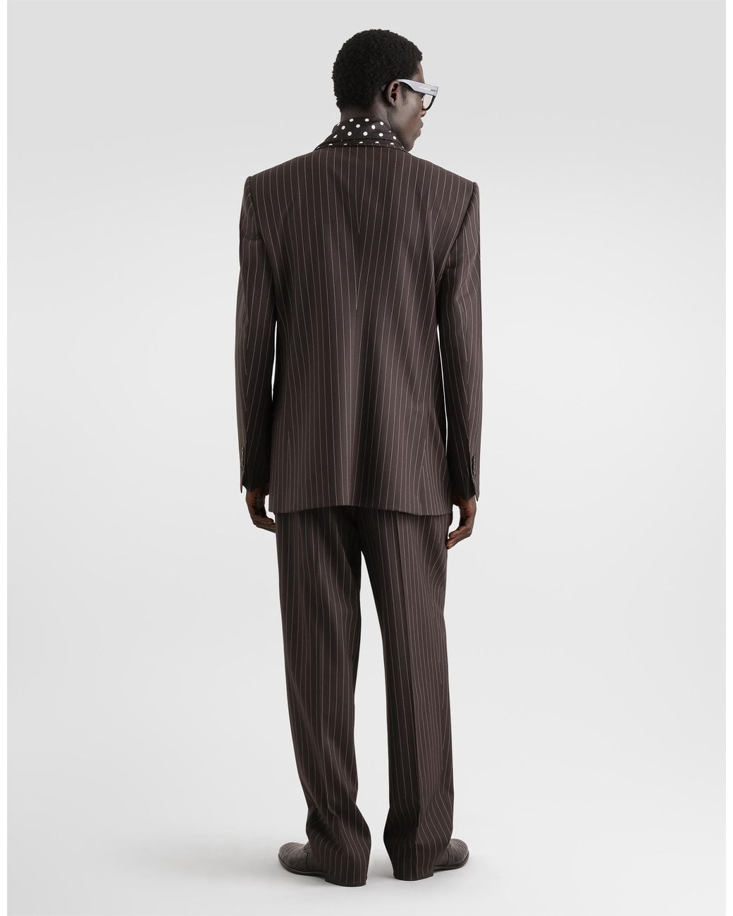 Dolce & Gabbana Brown Double-Breasted Pinstriped Wool Jacket for men