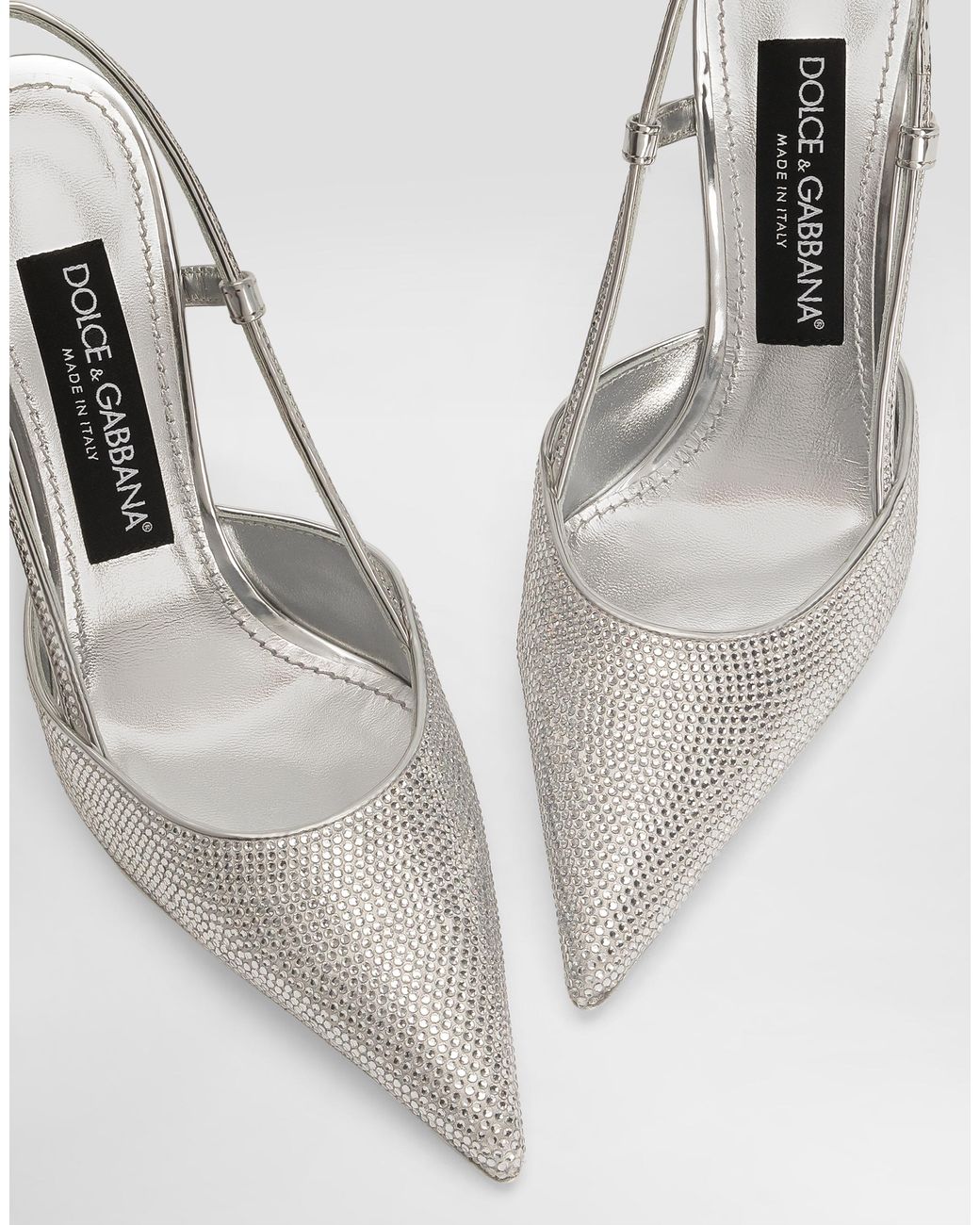 Dolce & Gabbana White Satin Slingbacks With Fusible Rhinestones