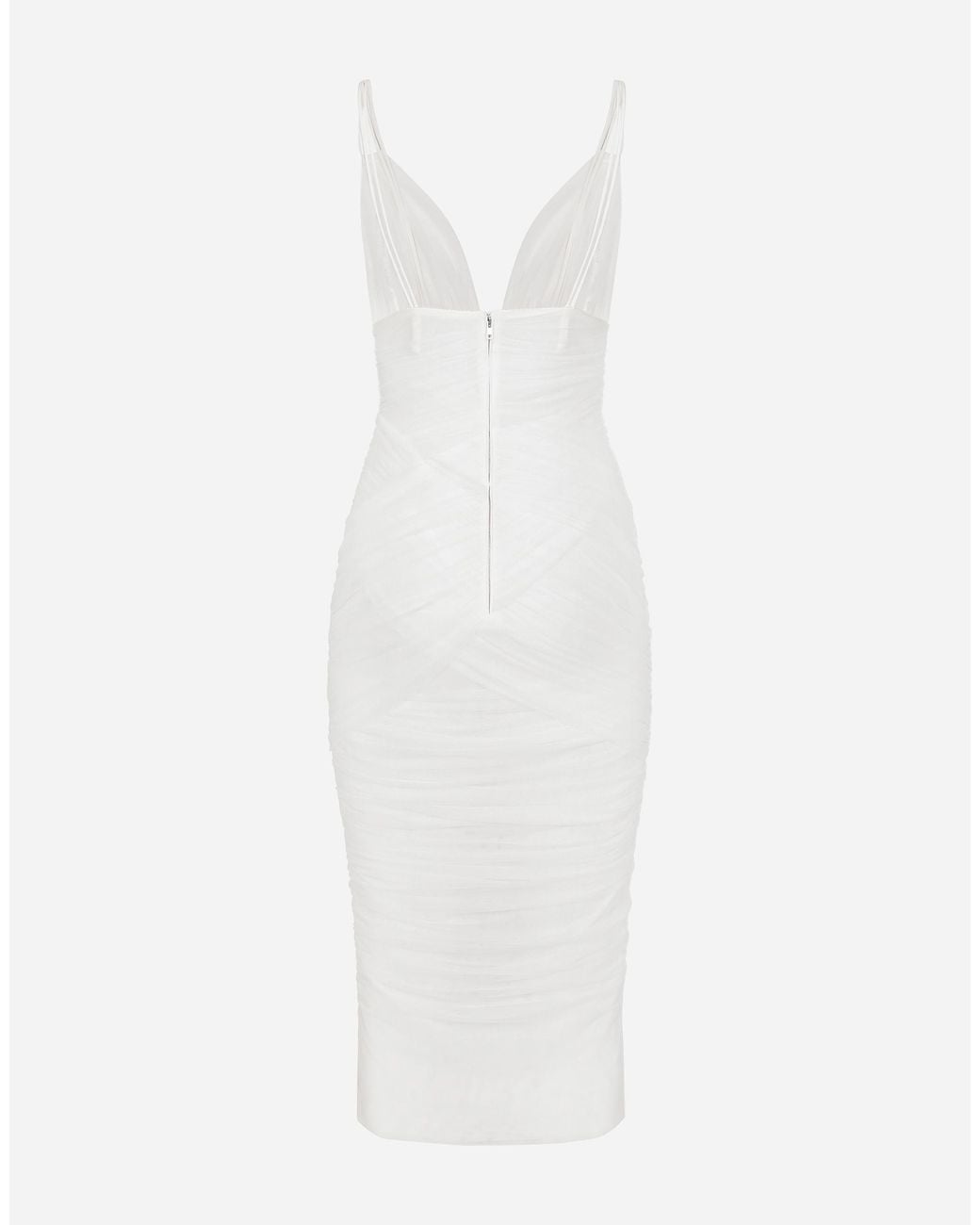 Dolce & Gabbana White Tulle Draped Calf-Length Dress