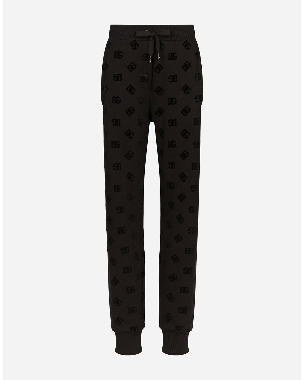 Dolce & Gabbana Black Jersey Jogging Pants With Flocked Dg Logo Print