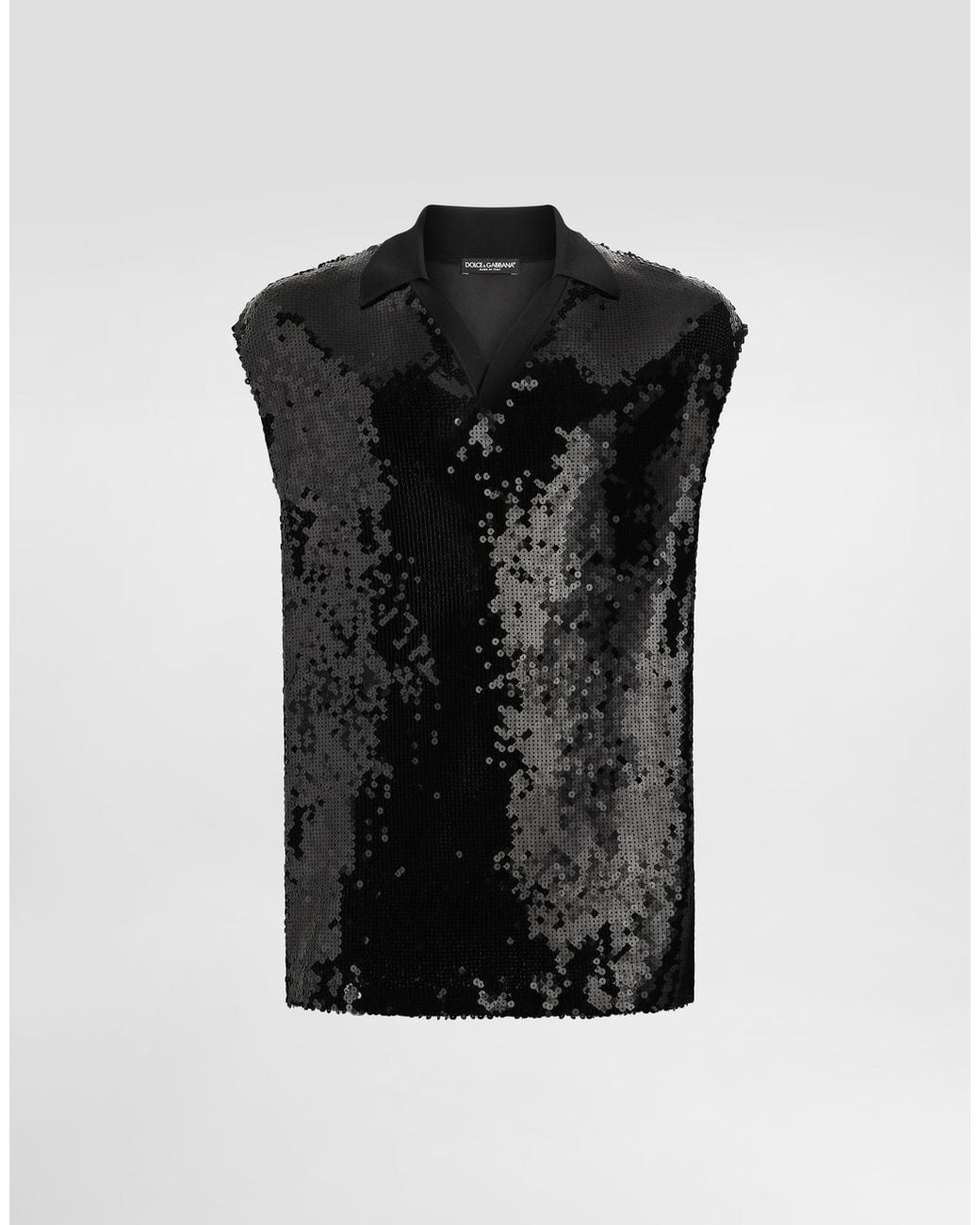 Dolce & Gabbana Black Sleeveless Polo With Sequins for men