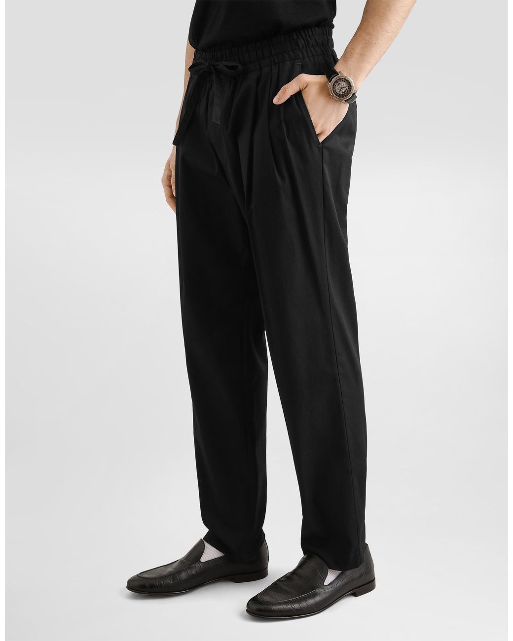 Dolce & Gabbana Black Cotton Gabardine Jogging Trousers for men