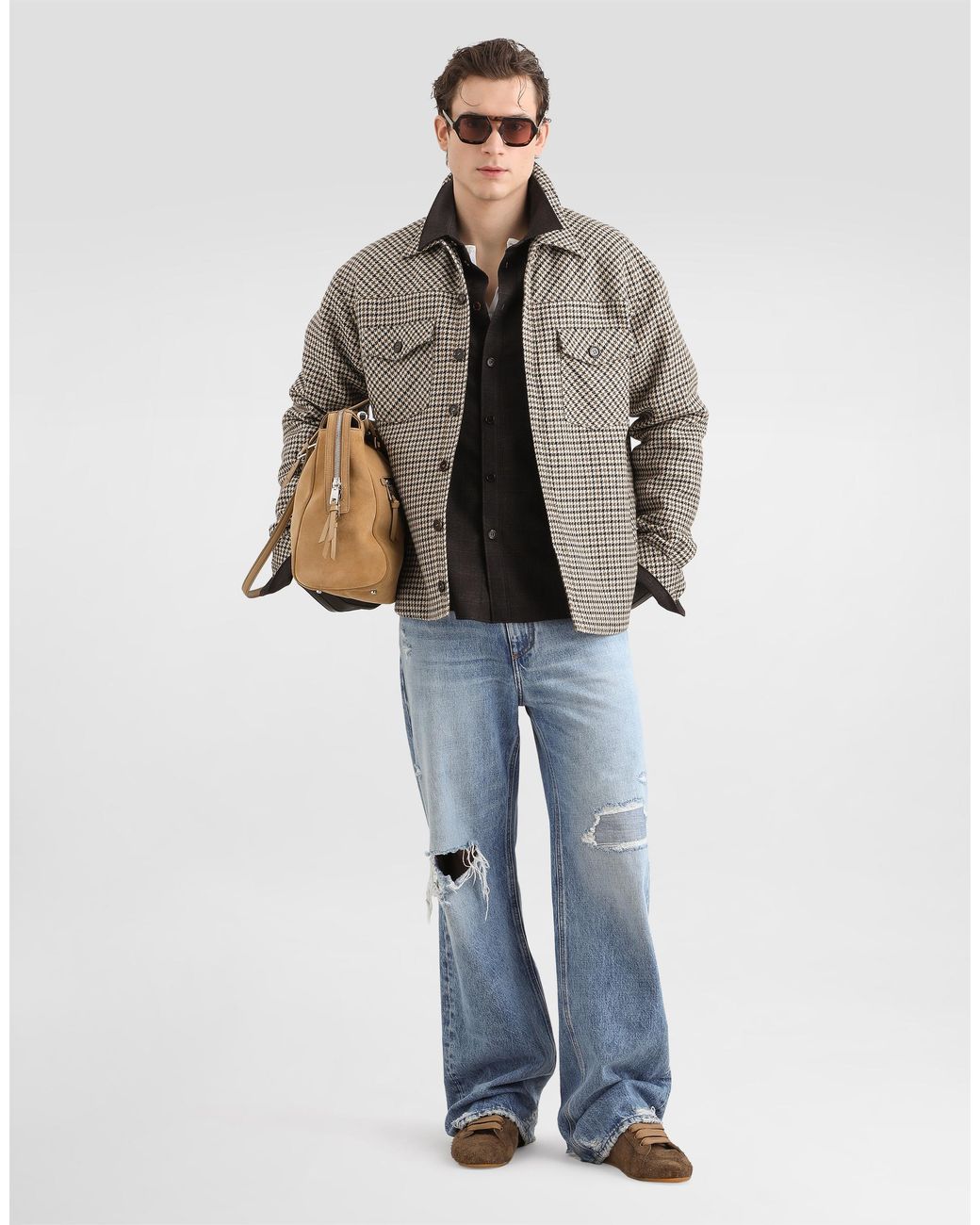 Dolce & Gabbana Black Glen Plaid Saxony Shirt for men
