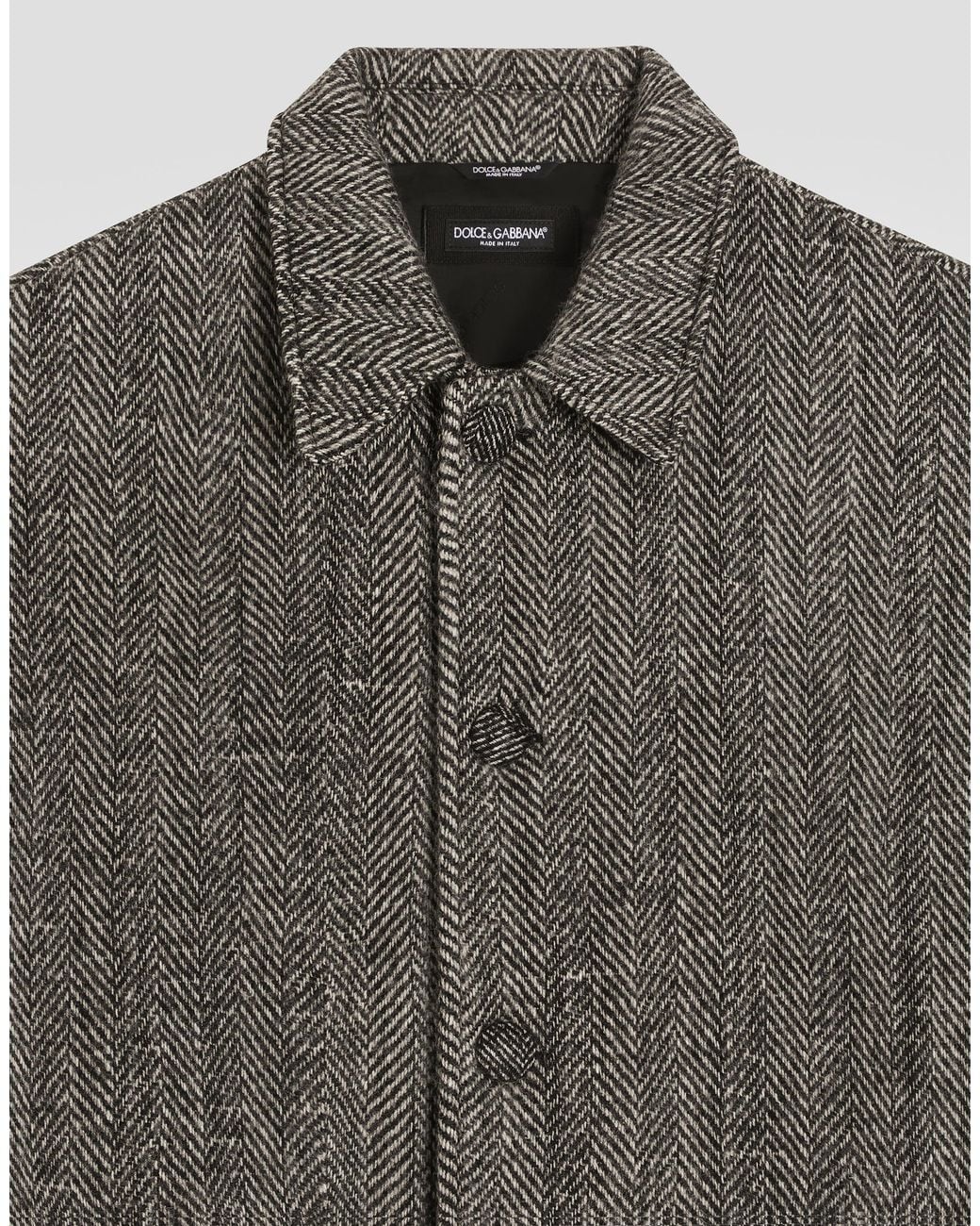 Dolce & Gabbana Gray Single-Breasted Wool Blend Chevron Coat for men