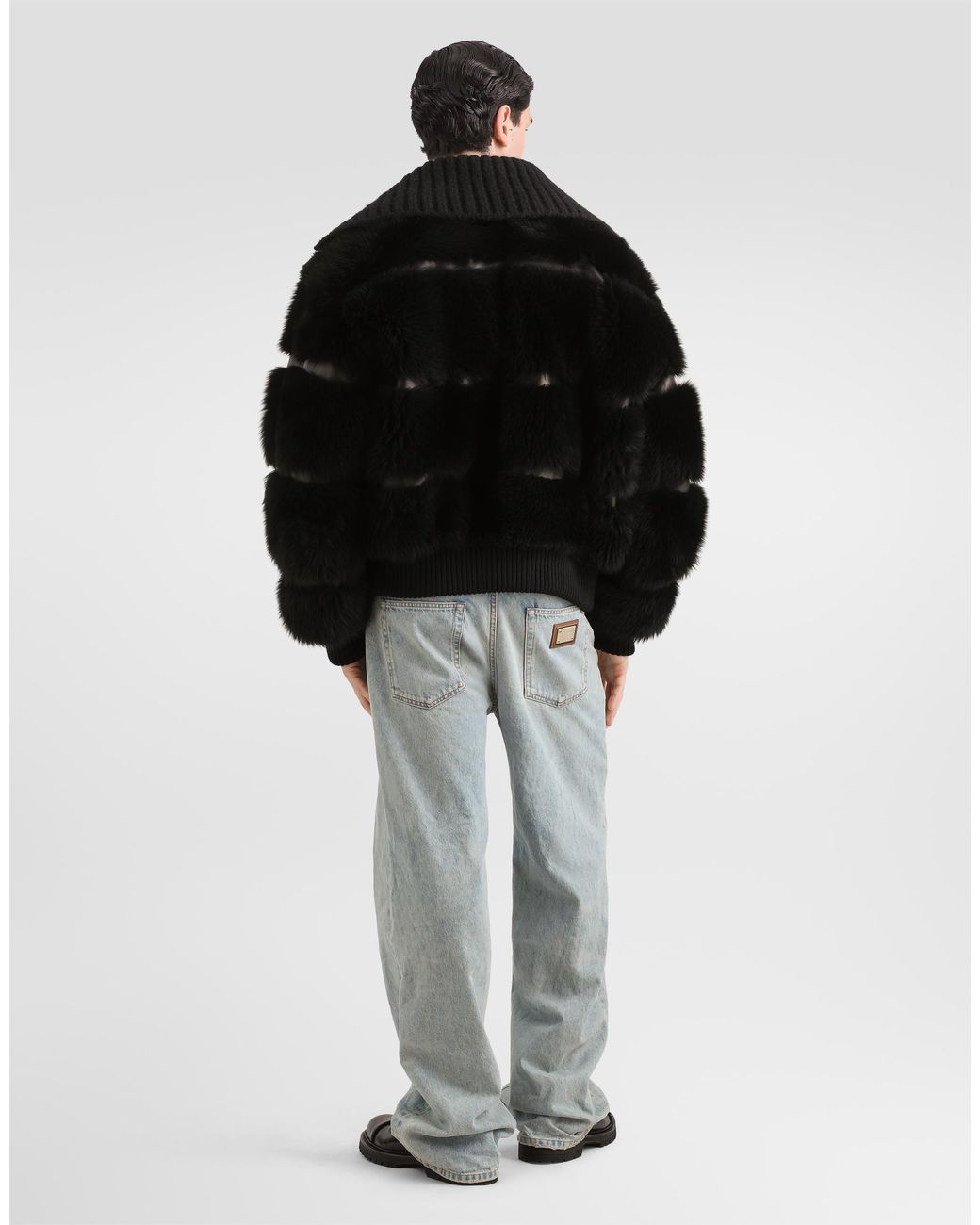 Dolce & Gabbana Black Fur Bomber Jacket for men