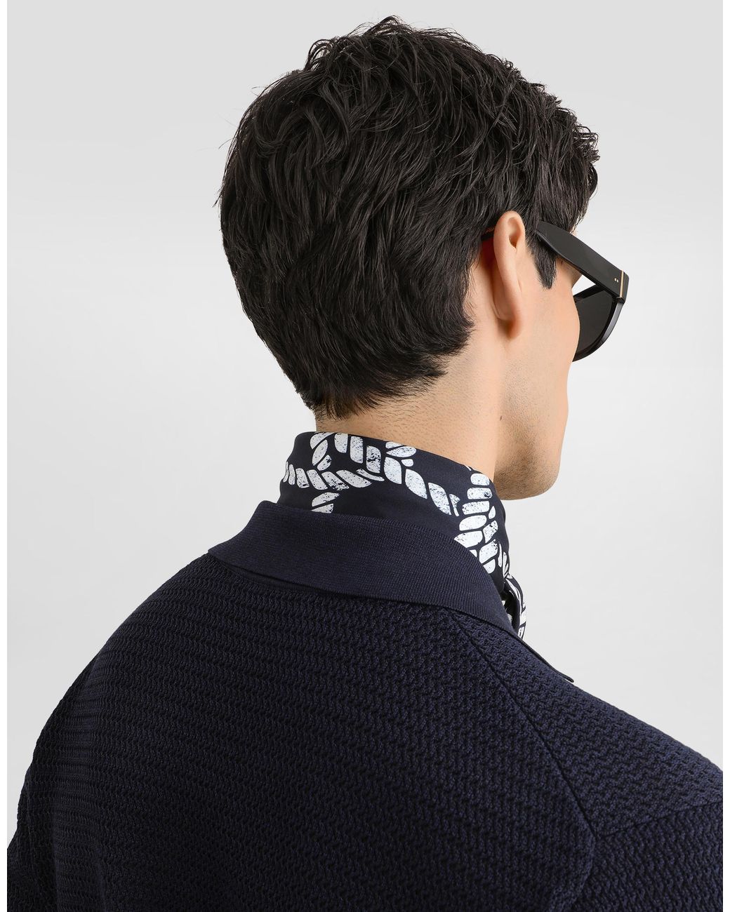 Dolce & Gabbana Blue Silk Polo Shirt With Micro-Stitch Detailing for men