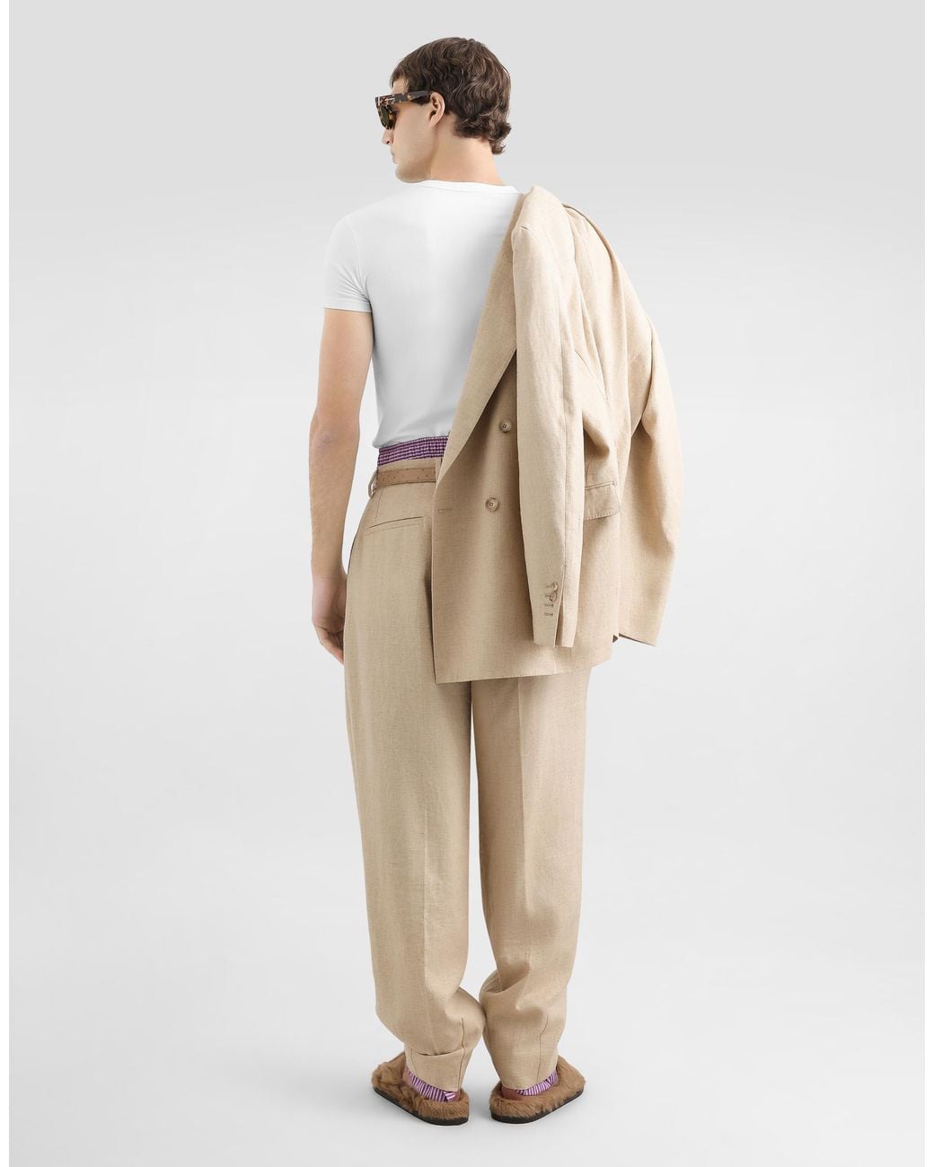 Dolce & Gabbana Natural Hemp And Silk Trousers With Tweed Effect for men