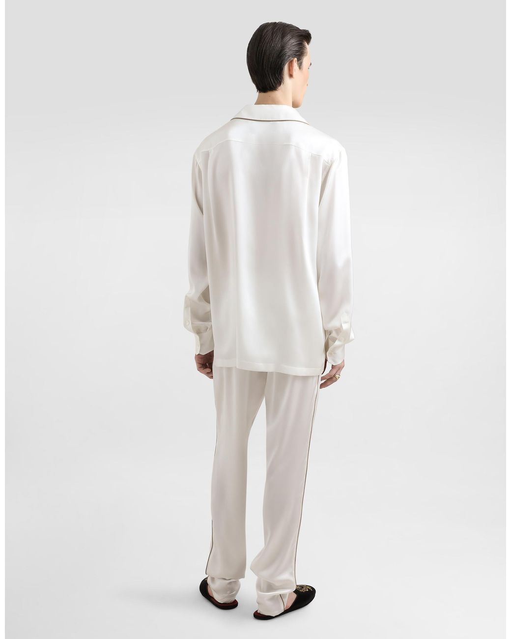 Dolce & Gabbana White Silk Pajama Pants With Logo Embroidery for men