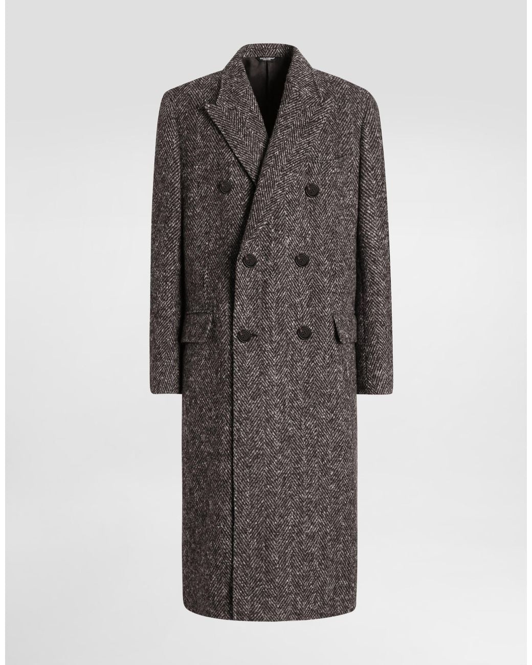 Dolce & Gabbana Gray Double-Breasted Herringbone Coat for men