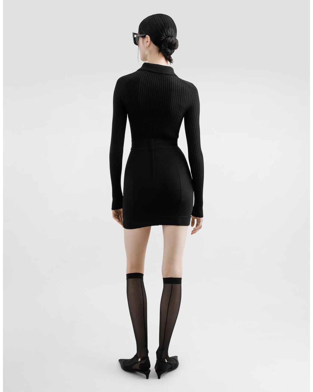 Dolce & Gabbana Black Ribbed Wool Polo-Style Sweater