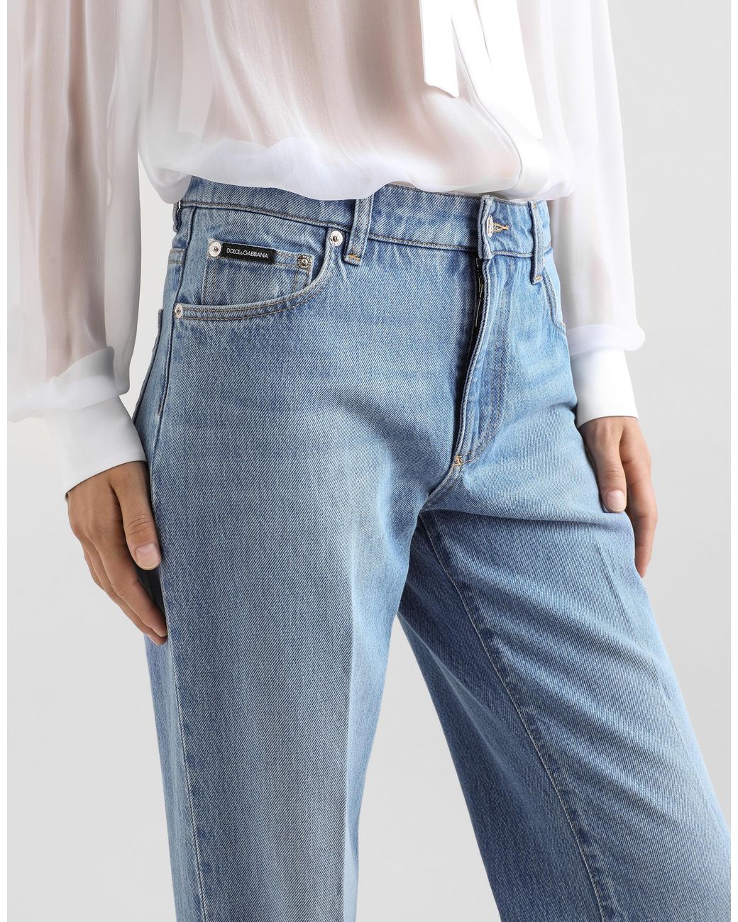 Dolce & Gabbana Blue Loose Denim Jeans With Pressed Pleat