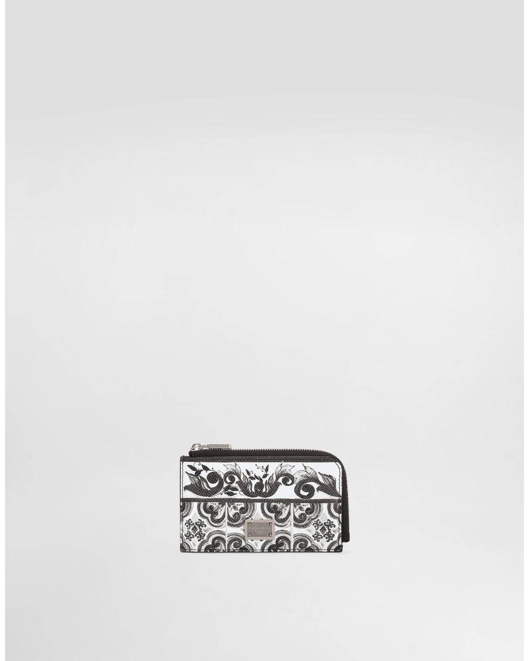 Dolce & Gabbana White Majolica-Print Calfskin Card Holder for men