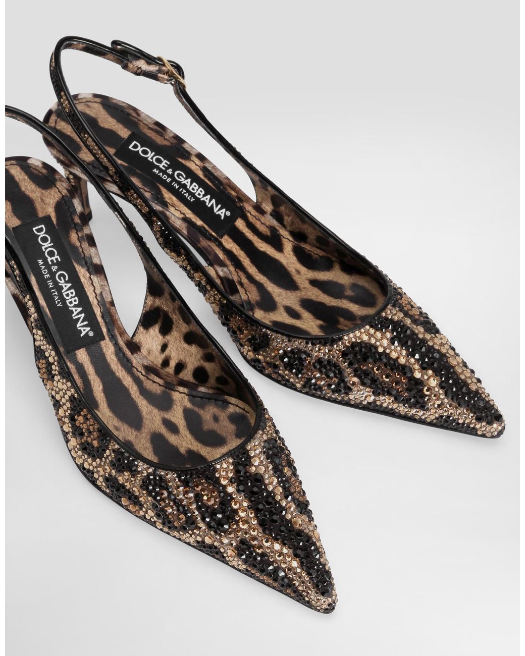 Dolce & Gabbana White Satin Slingbacks With Fusible Rhinestones