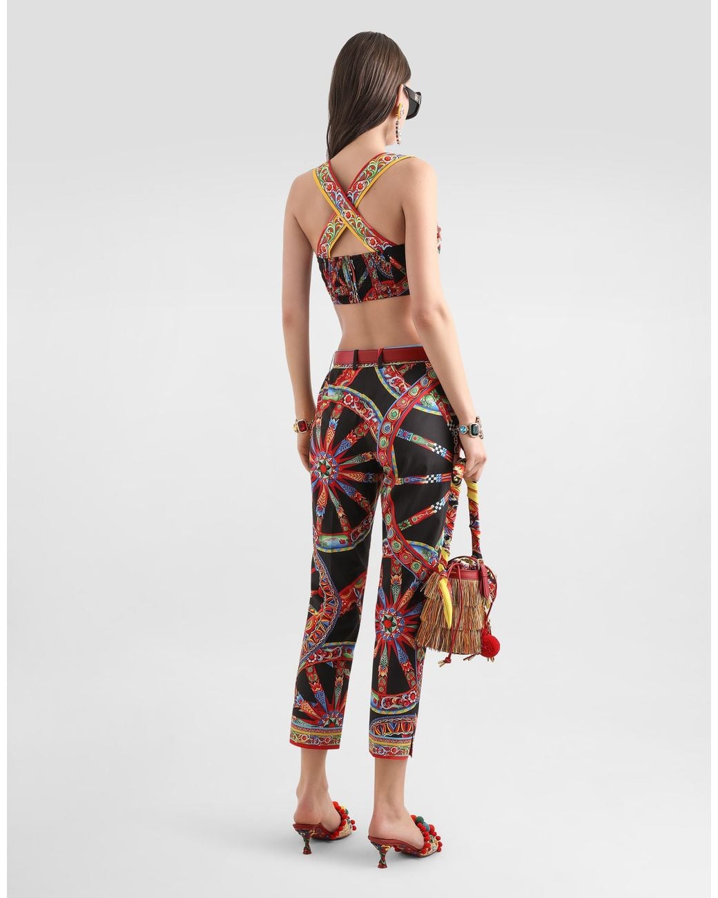 Dolce & Gabbana Red Carretto-Print Poplin Trousers