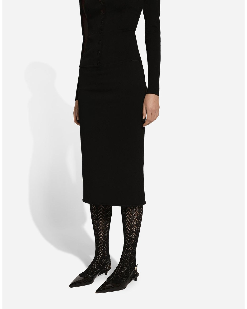 Dolce & Gabbana Black Stretch Viscose Knit Pencil Skirt With Dg Logo
