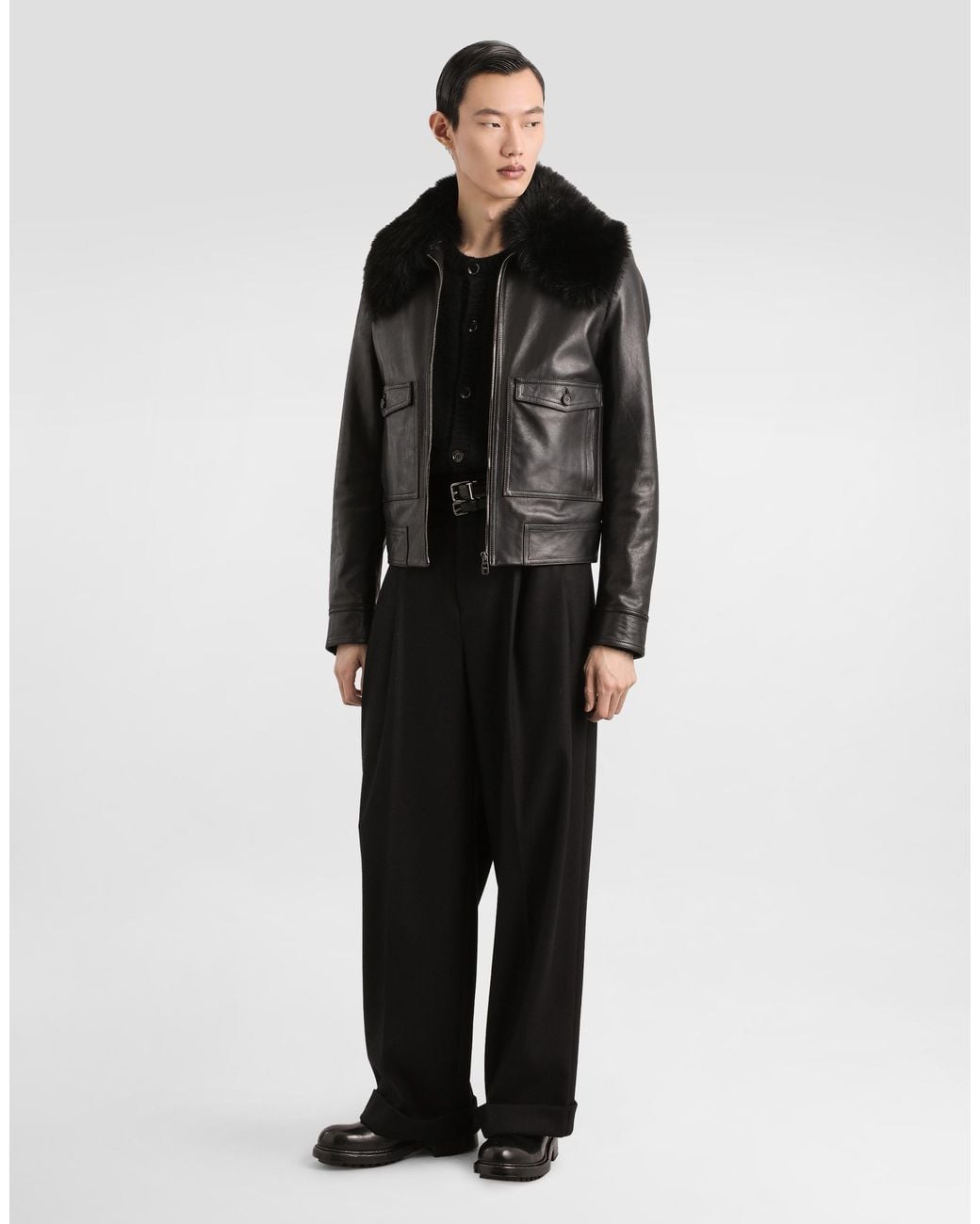 Dolce & Gabbana Black Pleated-Front Wool Trousers for men