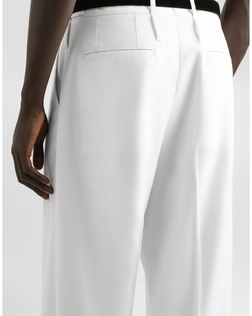 Dolce & Gabbana White Wool Faille Trousers for men