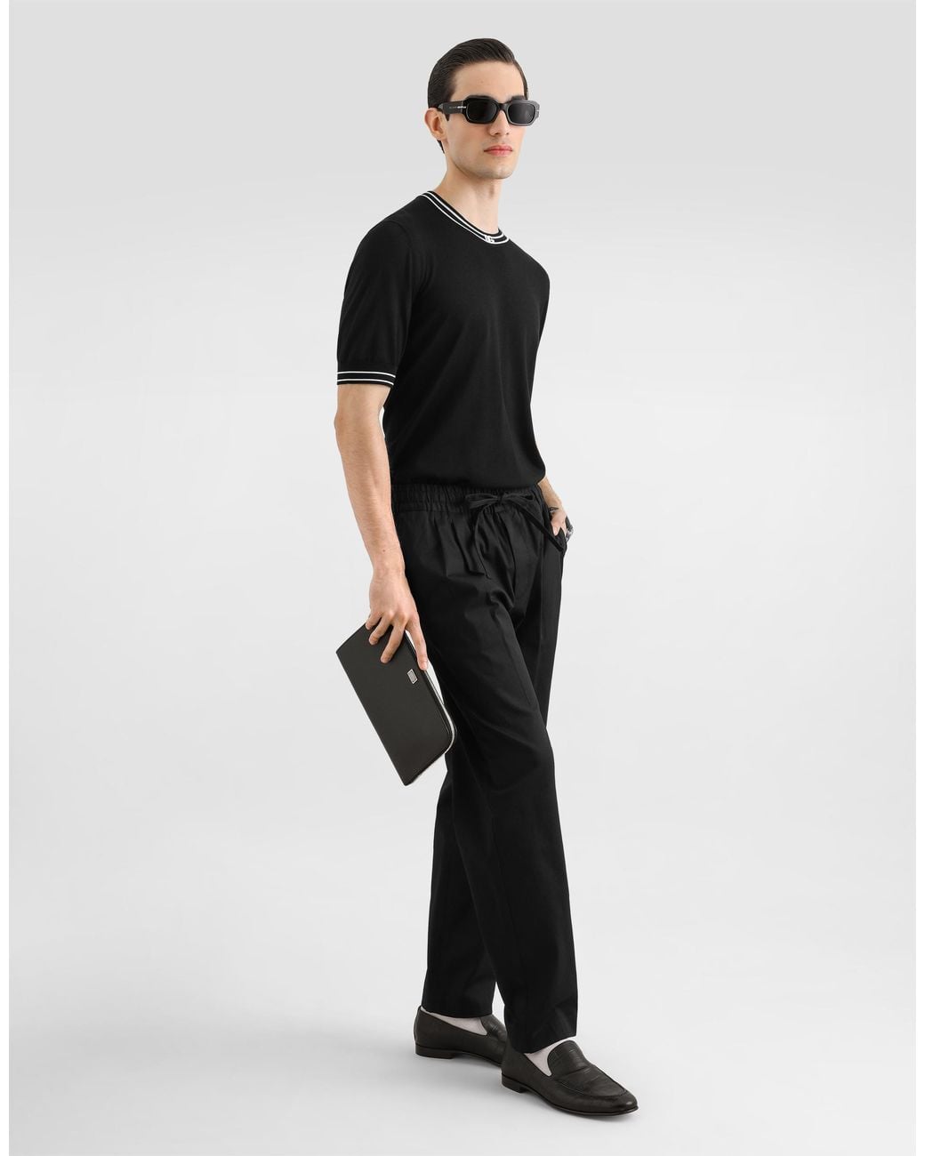 Dolce & Gabbana Black Cotton Gabardine Jogging Trousers for men