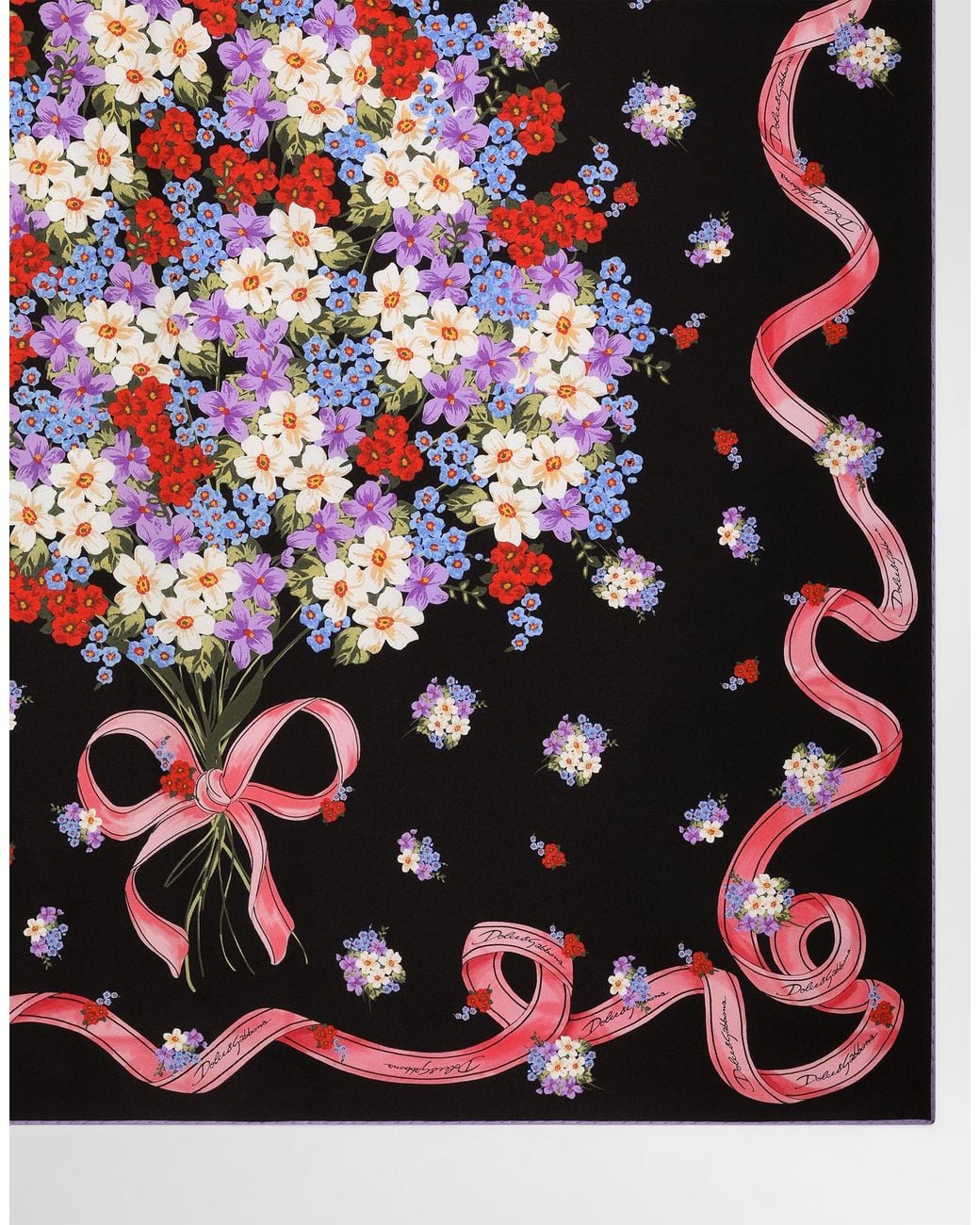 Dolce & Gabbana Black Small Floral-Print Silk Twill Scarf 90X90