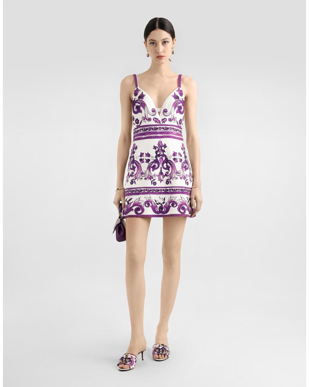 Dolce & Gabbana Purple Majolica-Print Dress