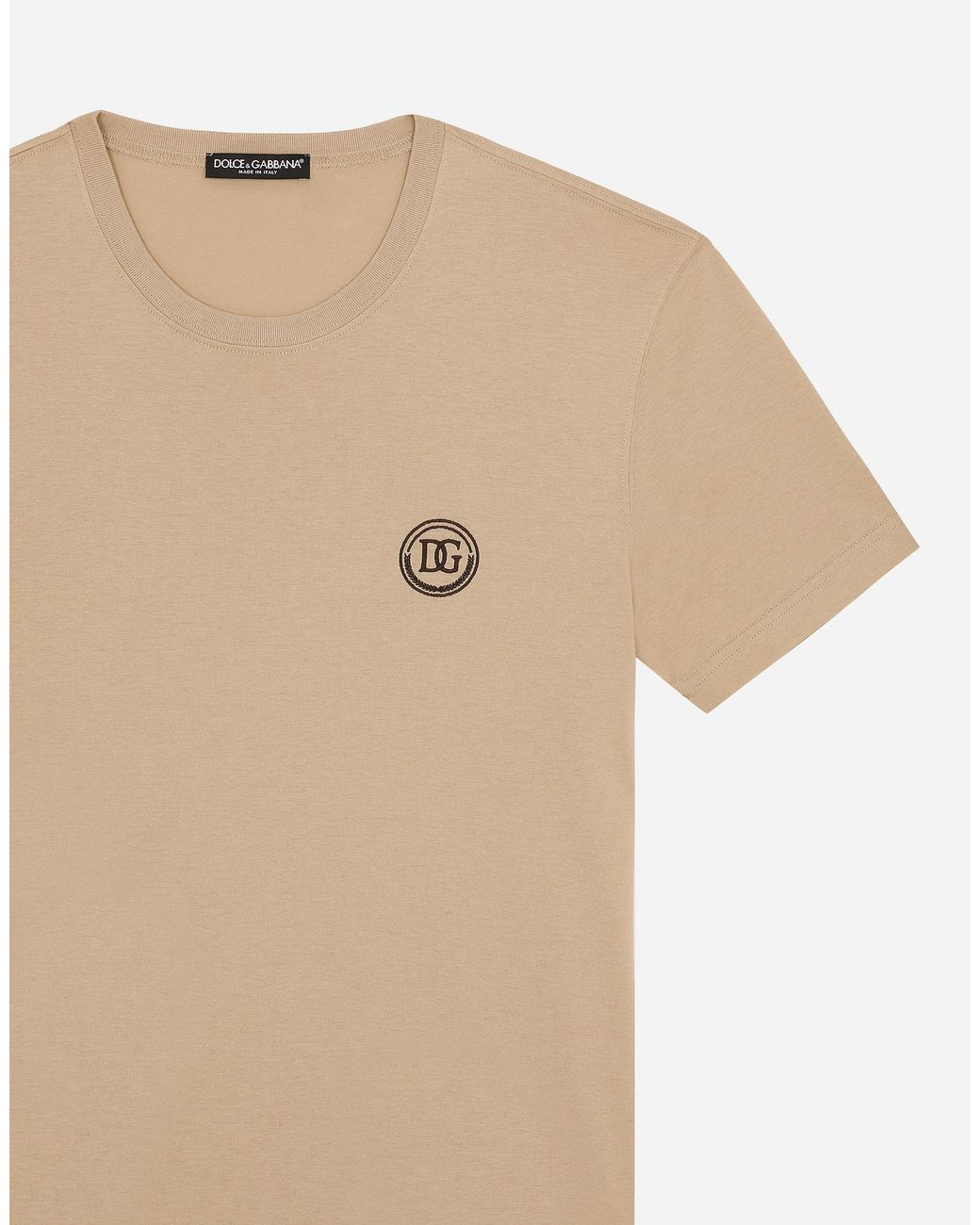 Dolce & Gabbana Natural Short-Sleeved T-Shirt With Dg Embroidery for men
