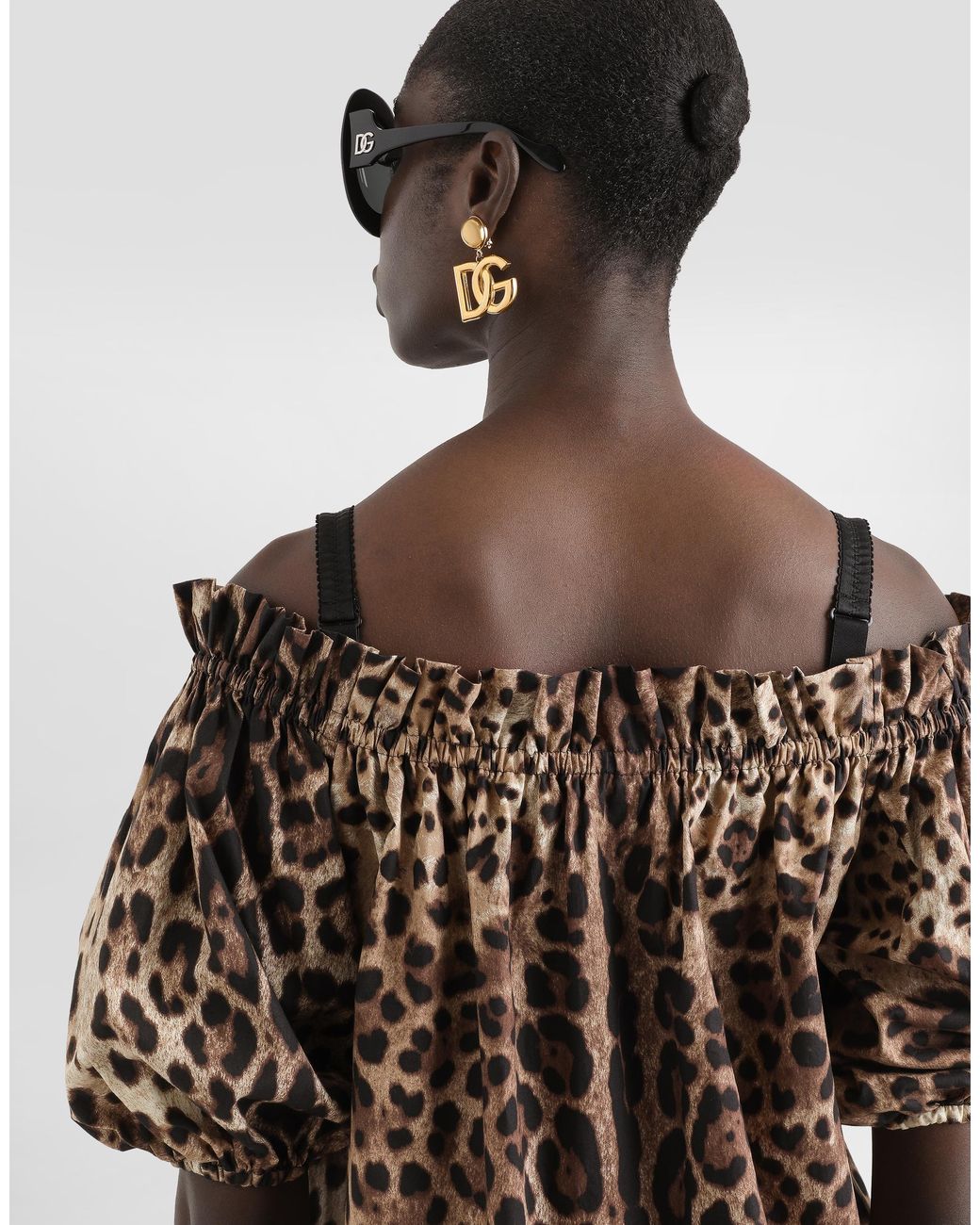 Dolce & Gabbana Natural Short-Sleeved Leopard-Print Poplin Top