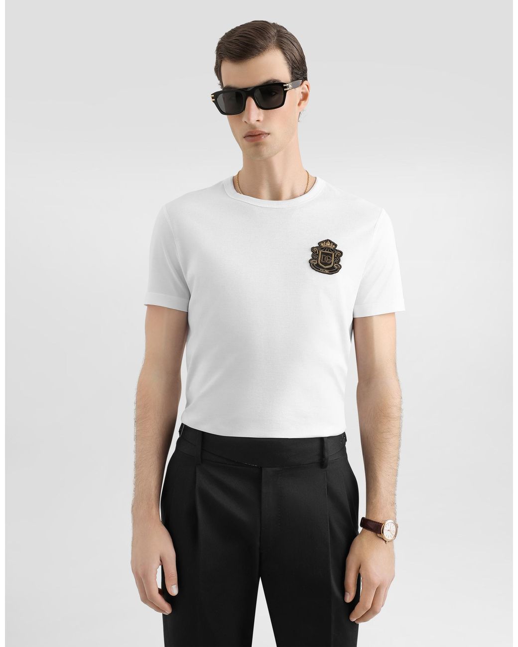 Dolce & Gabbana White T-Shirt With Heraldic Patch for men