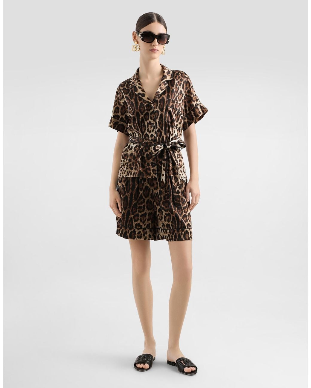 Dolce & Gabbana Multicolor Stretch-Silk Leopard Print Shorts