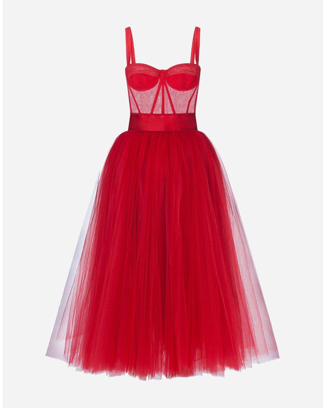 Vestido bustier midi de tul Dolce & Gabbana de color Rojo