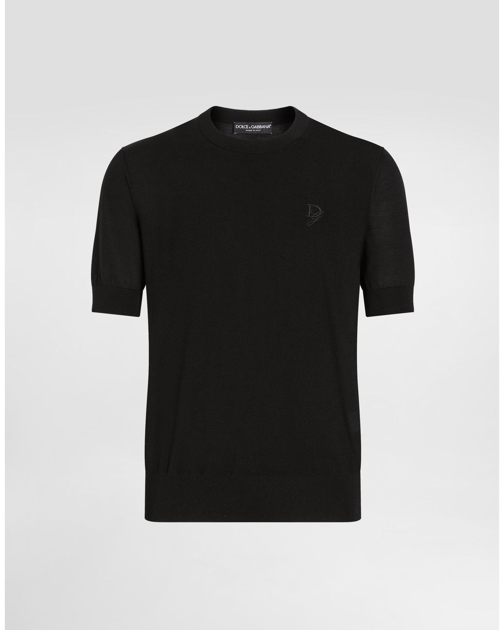 Dolce & Gabbana Black Silk Round-Neck Sweater With Dg Embroidery for men