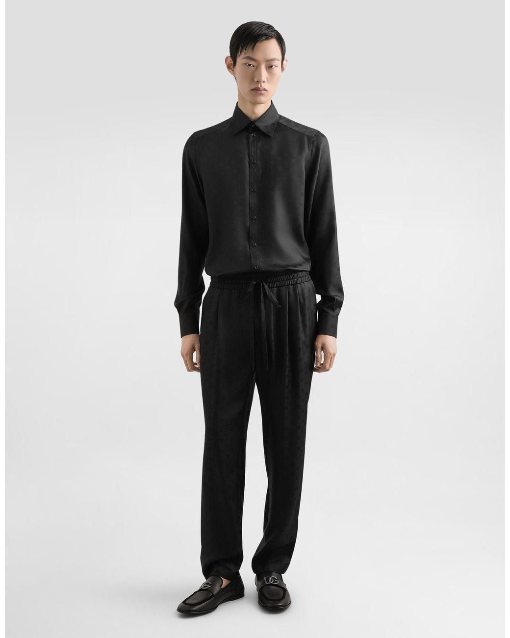 Dolce & Gabbana Black Dg Logo Martini Jacquard Shirt for men