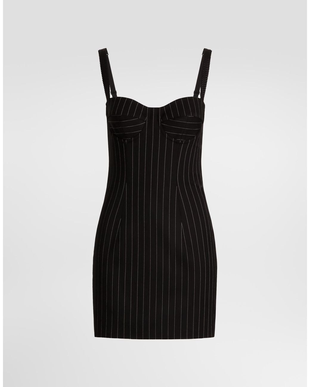 Dolce & Gabbana Black Pinstripe Wool Dress