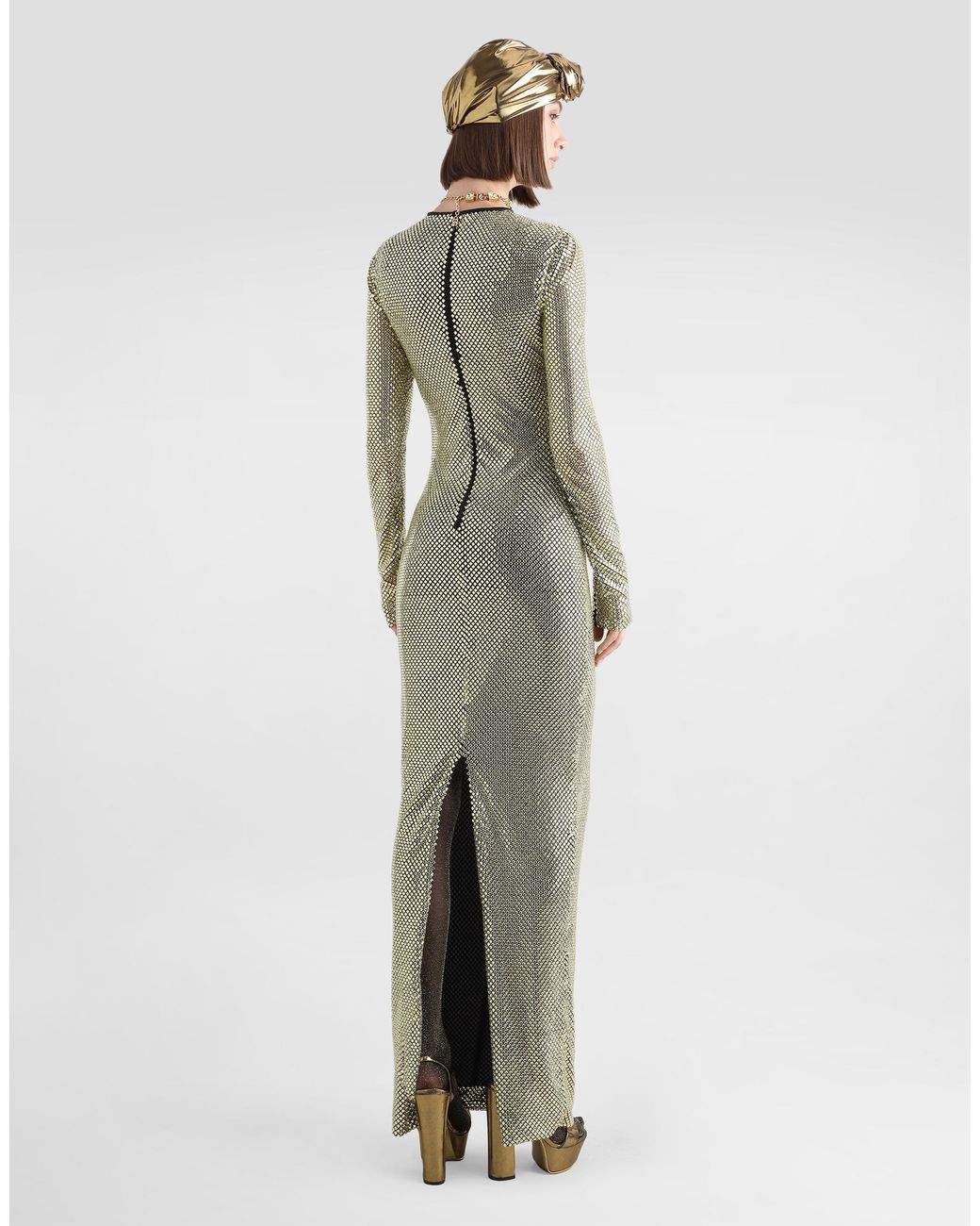 Dolce & Gabbana Metallic Long Crystal Mesh Dress