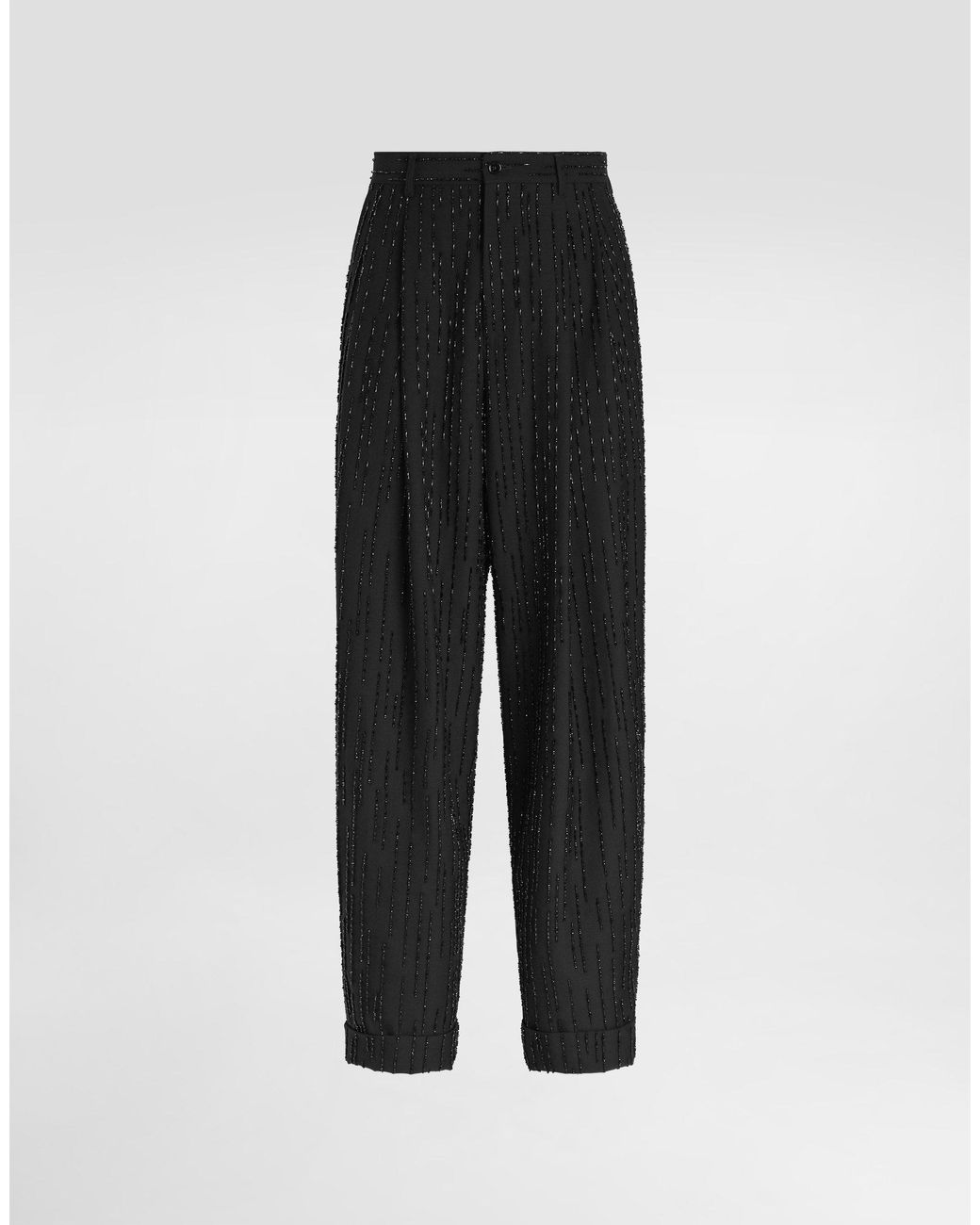 Dolce & Gabbana Black Virgin Wool Trousers With Embroidery for men