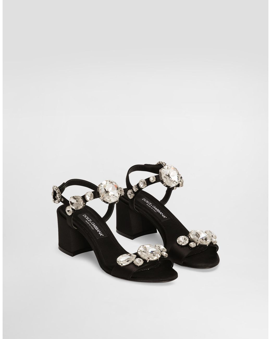 Dolce & Gabbana White Satin Sandals With Gemstone Embellishment