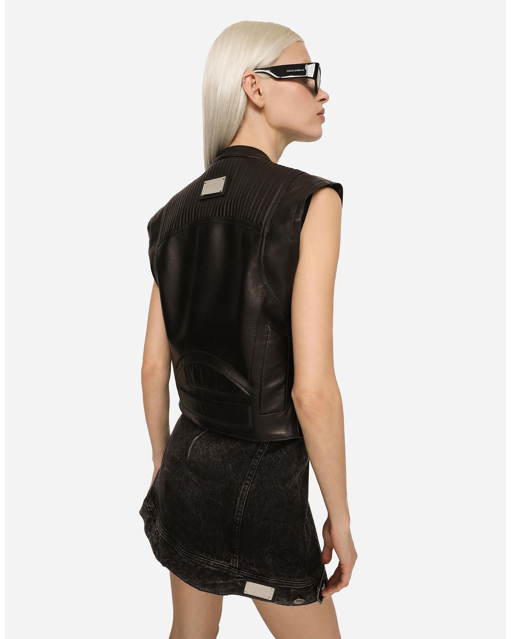 Dolce & Gabbana Black Zip-Up Leather Vest