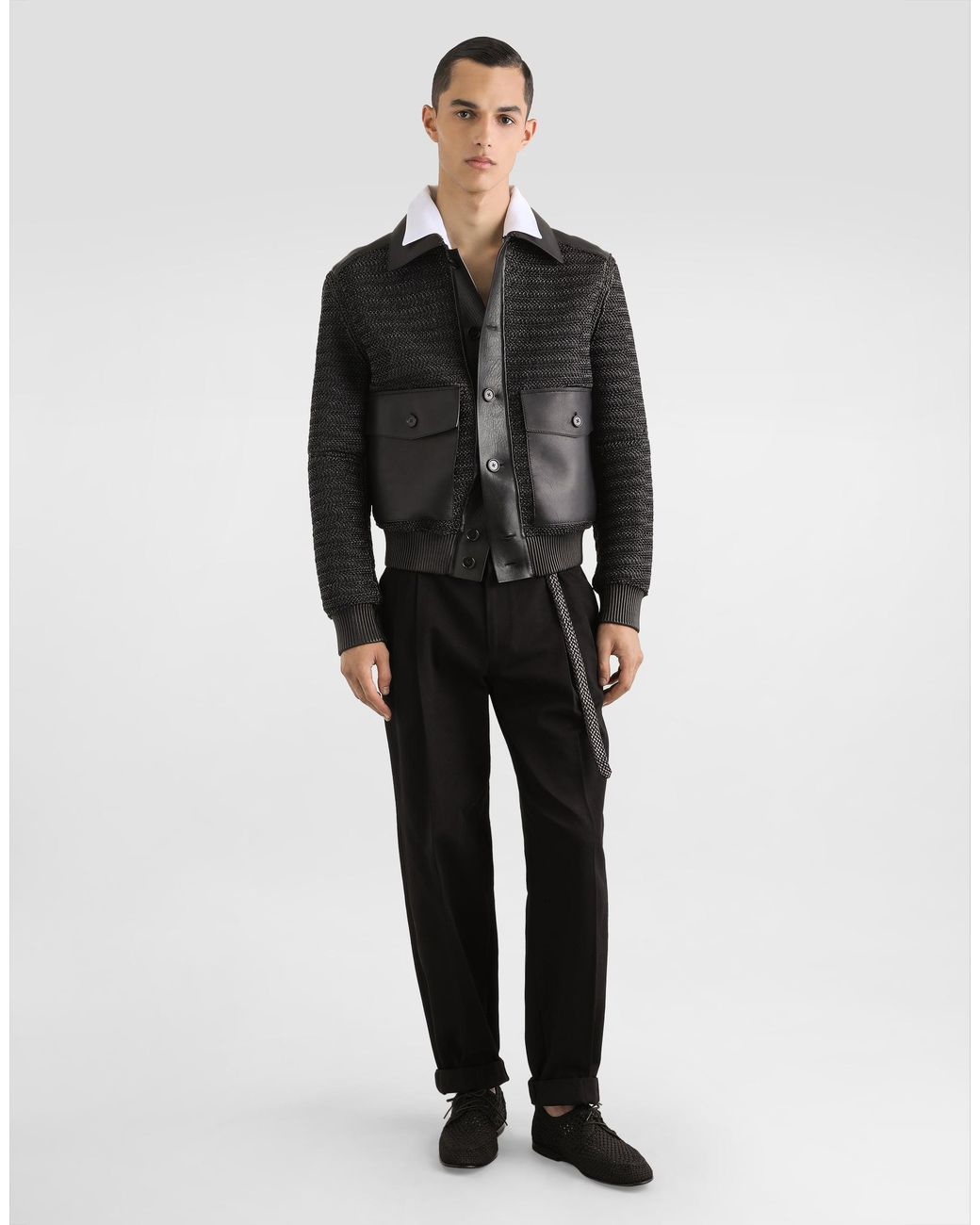 Dolce & Gabbana White Long-Sleeved V-Neck Shirt for men