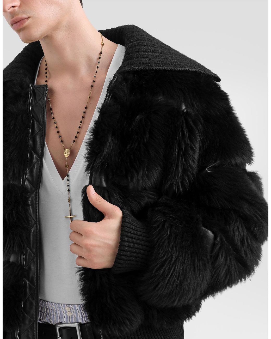 Dolce & Gabbana Black Fur Bomber Jacket for men