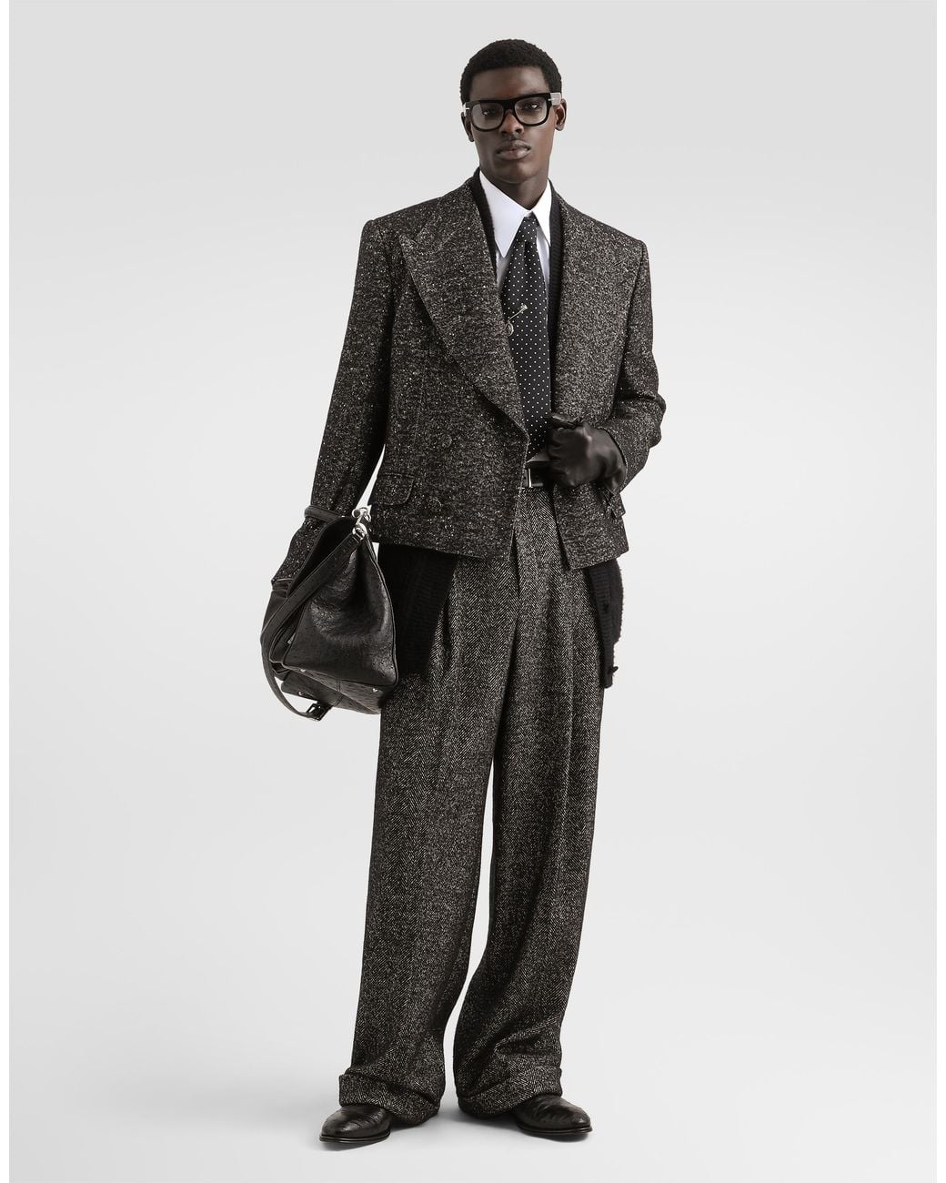 Dolce & Gabbana Gray Textured Wool Blend Trousers for men