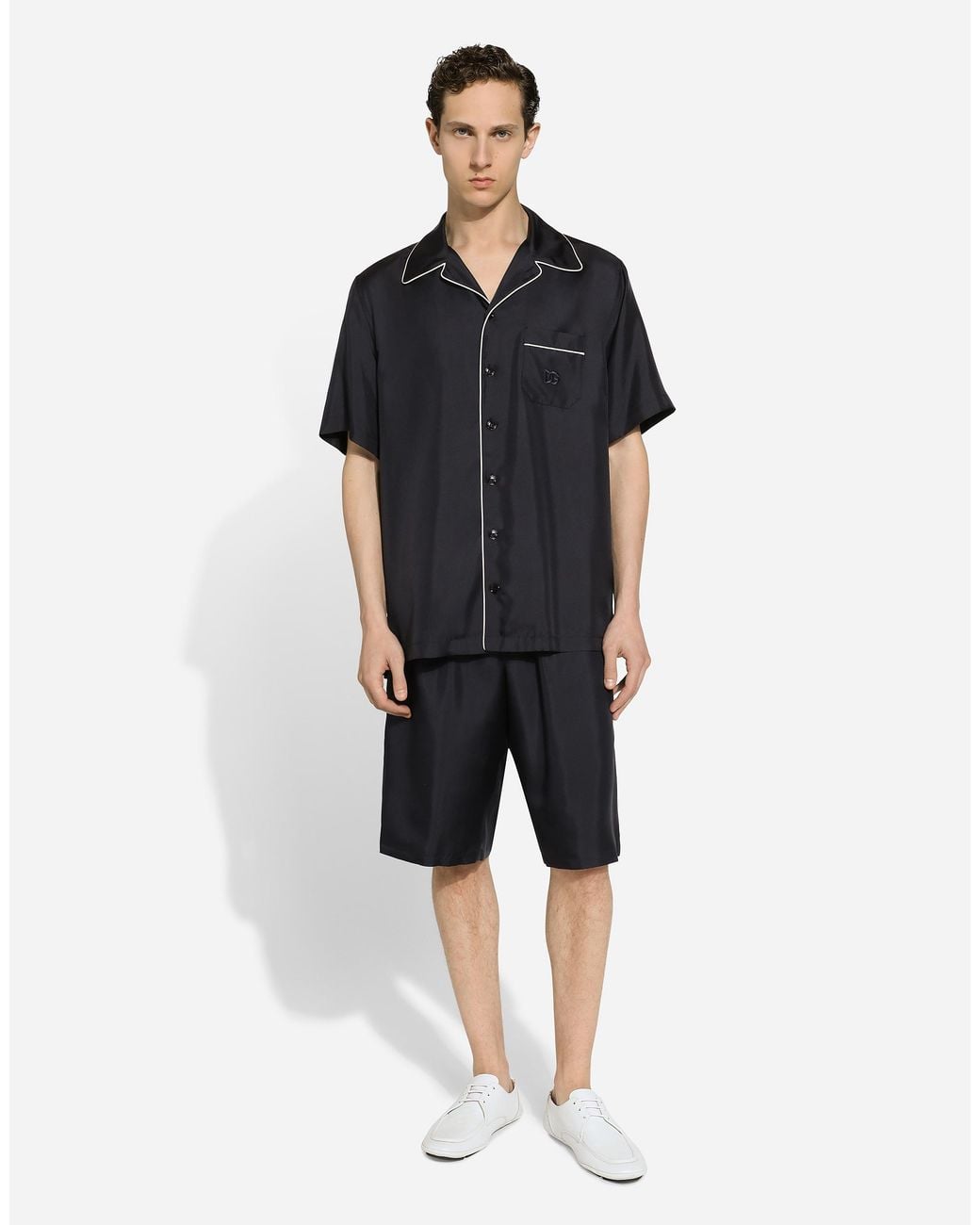 Dolce & Gabbana Black Silk Twill Shirt With Dg Embroidery for men
