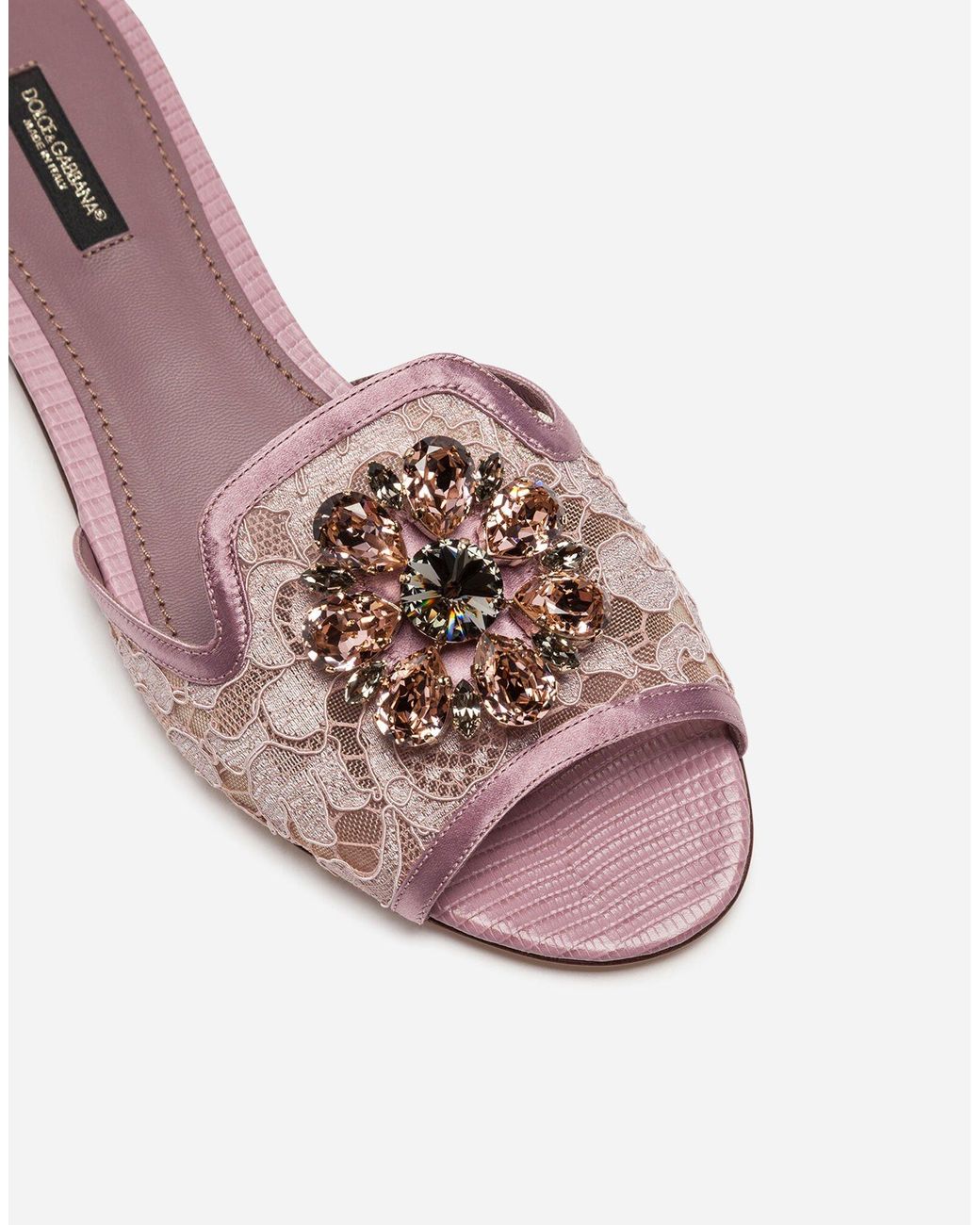 Dolce & Gabbana Slippers In Lace With Crystals - Lyst