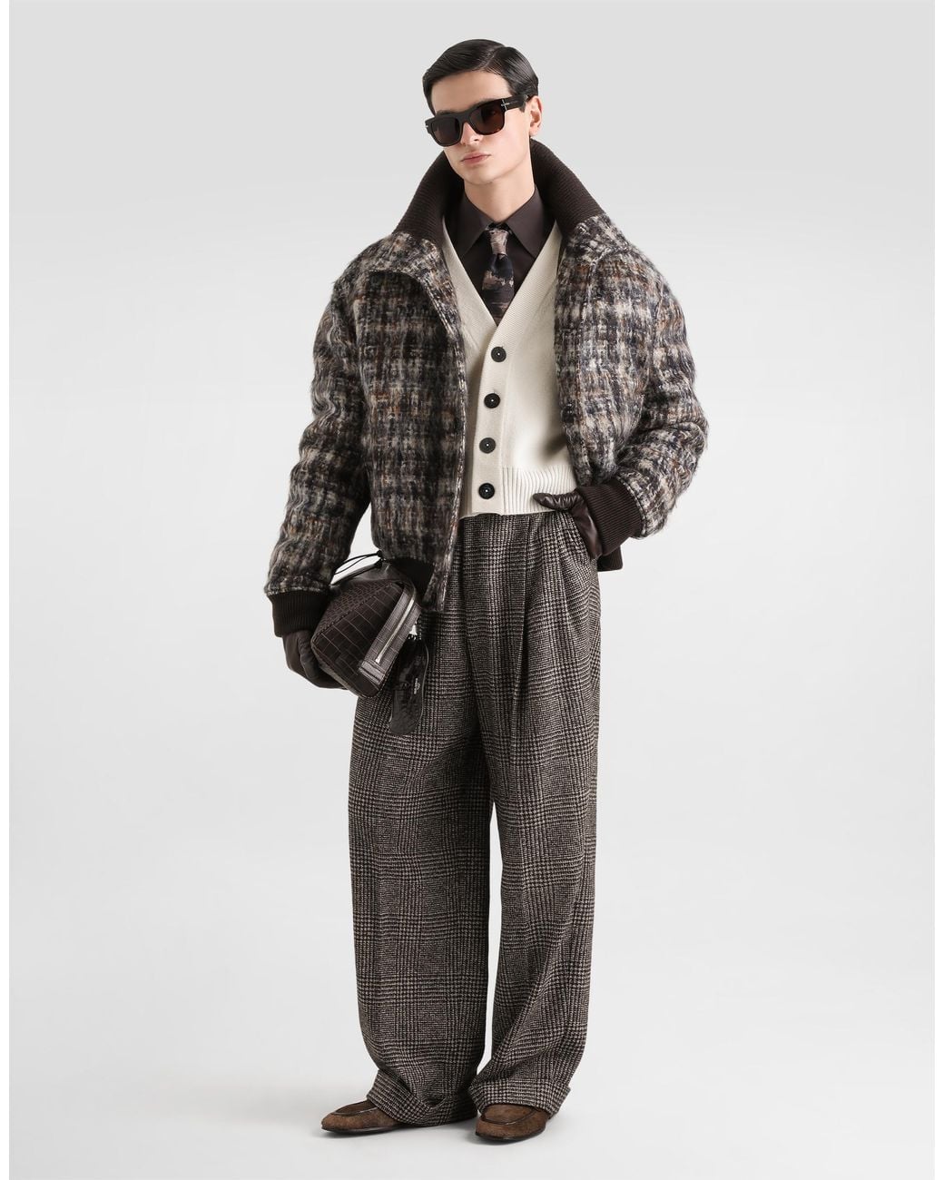 Dolce & Gabbana Gray Mohair Blend Check Bomber Jacket for men