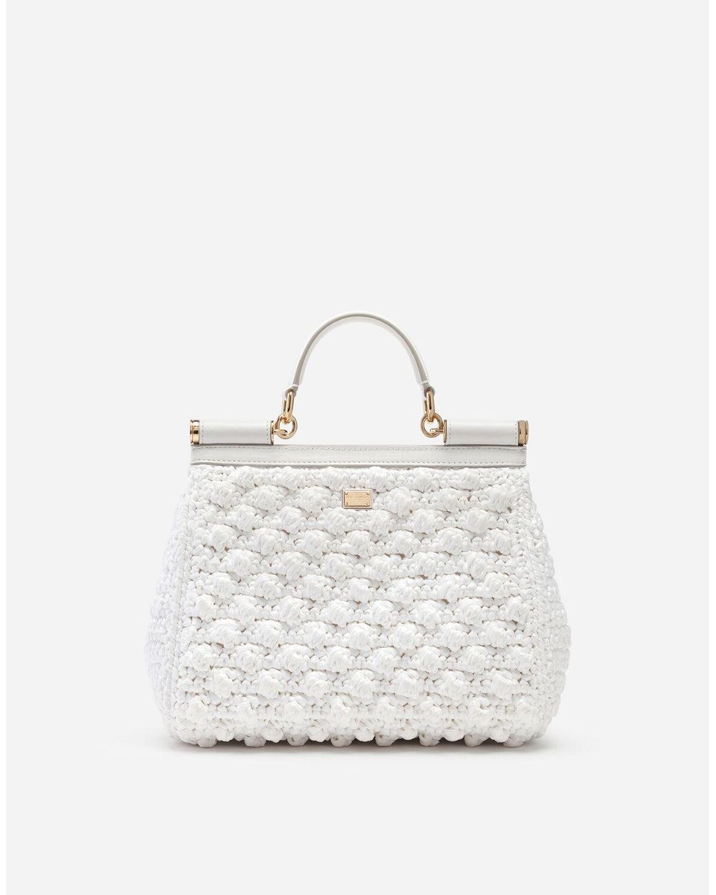 Medium Sicily Bag In Raffia Crochet di Dolce & Gabbana in Bianco | Lyst