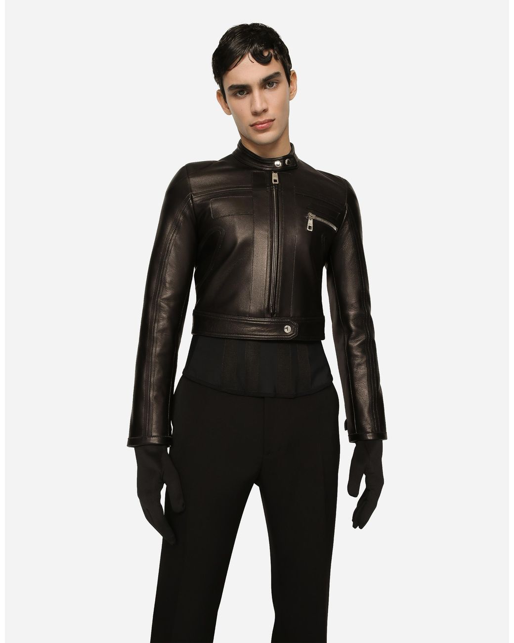 Dolce & Gabbana Black Nappa Leather Biker Jacket for men