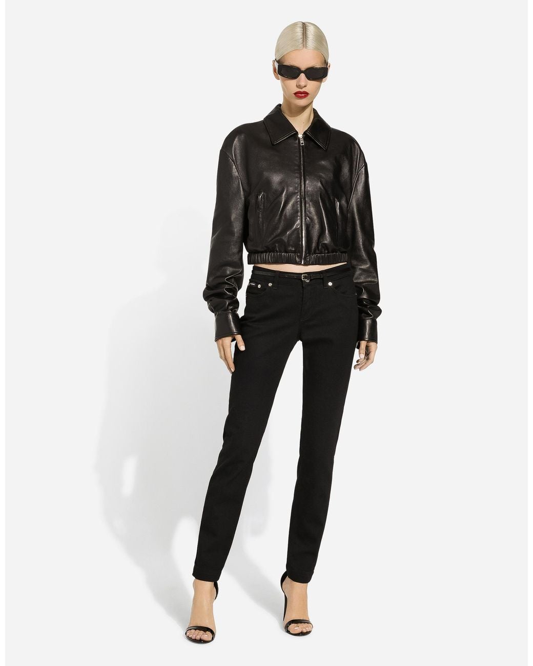 Dolce & Gabbana Black Lambskin Bomber Jacket