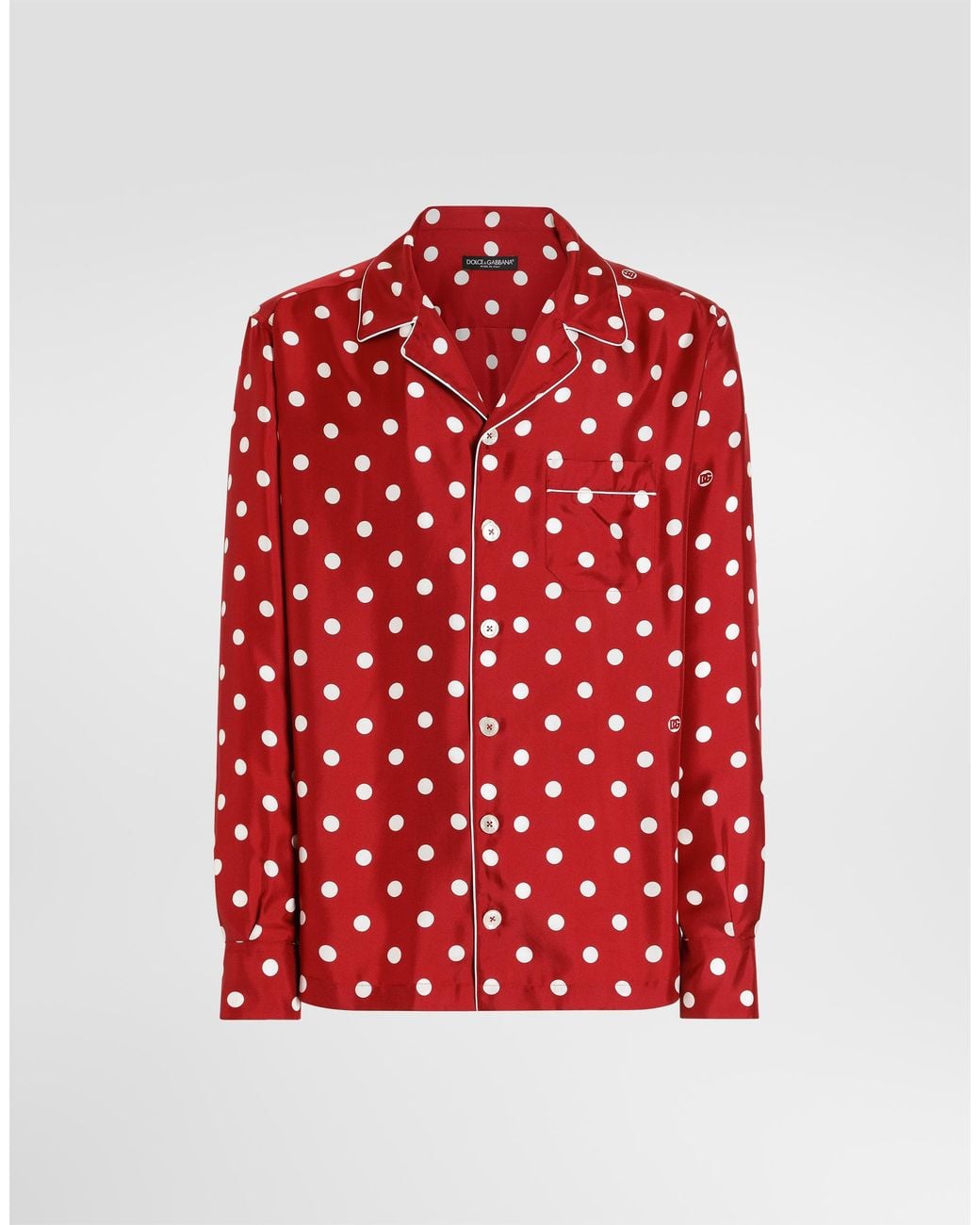 Dolce & Gabbana Red Polka Dot-Print Silk Twill Vanity Shirt for men