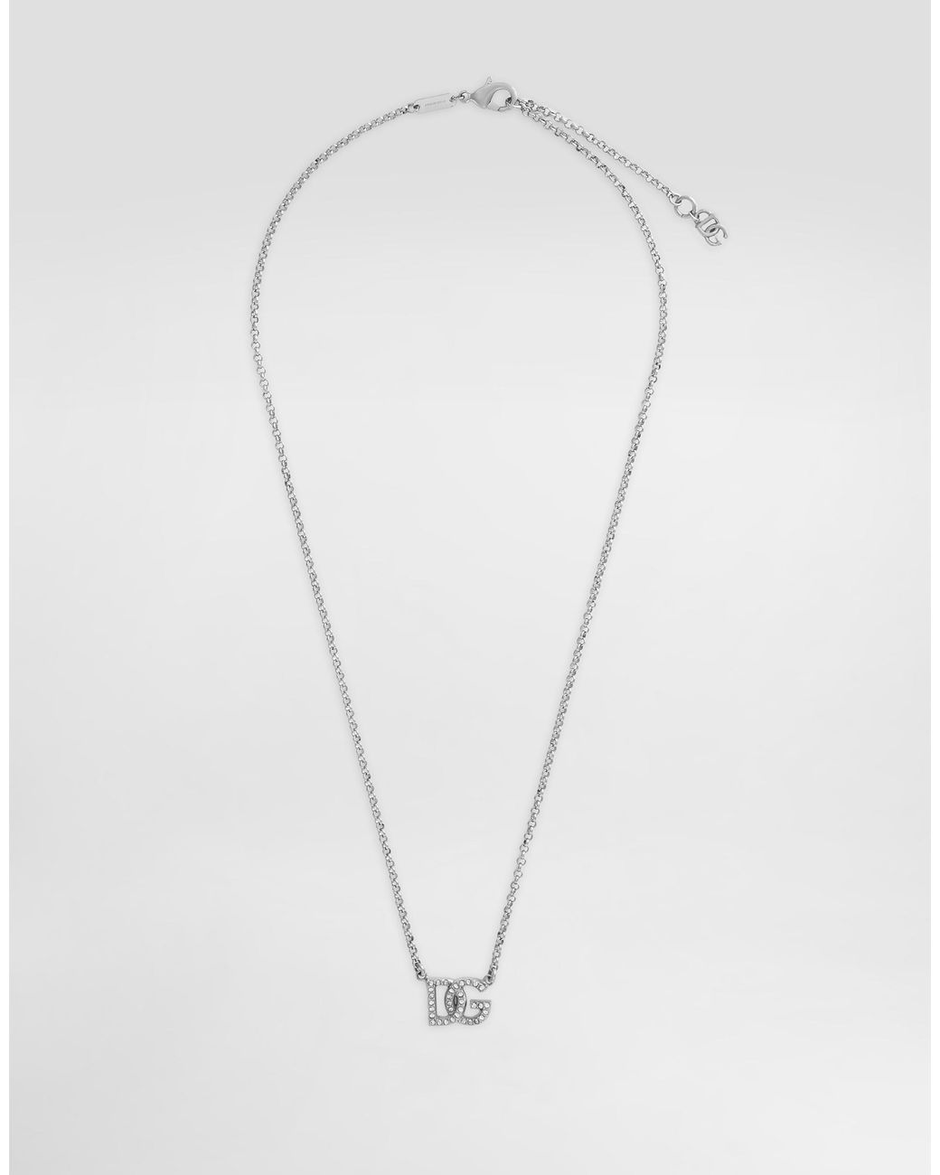 Dolce & Gabbana White Chain Necklace With Dg Logo for men